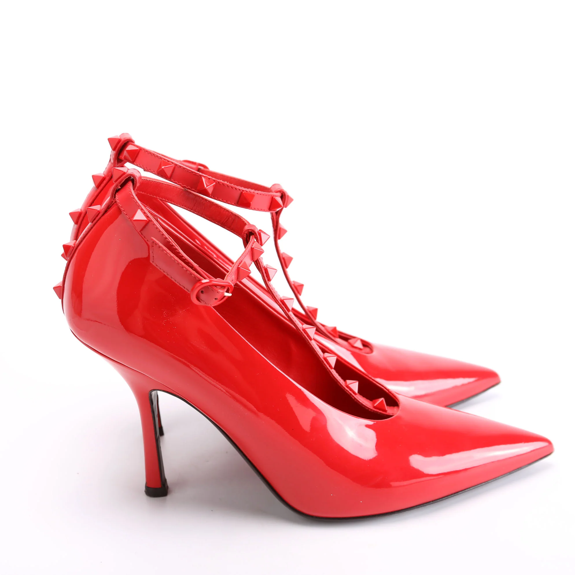 Rockstud Ankle Stap Pumps Size 39.5 Red - Image 3