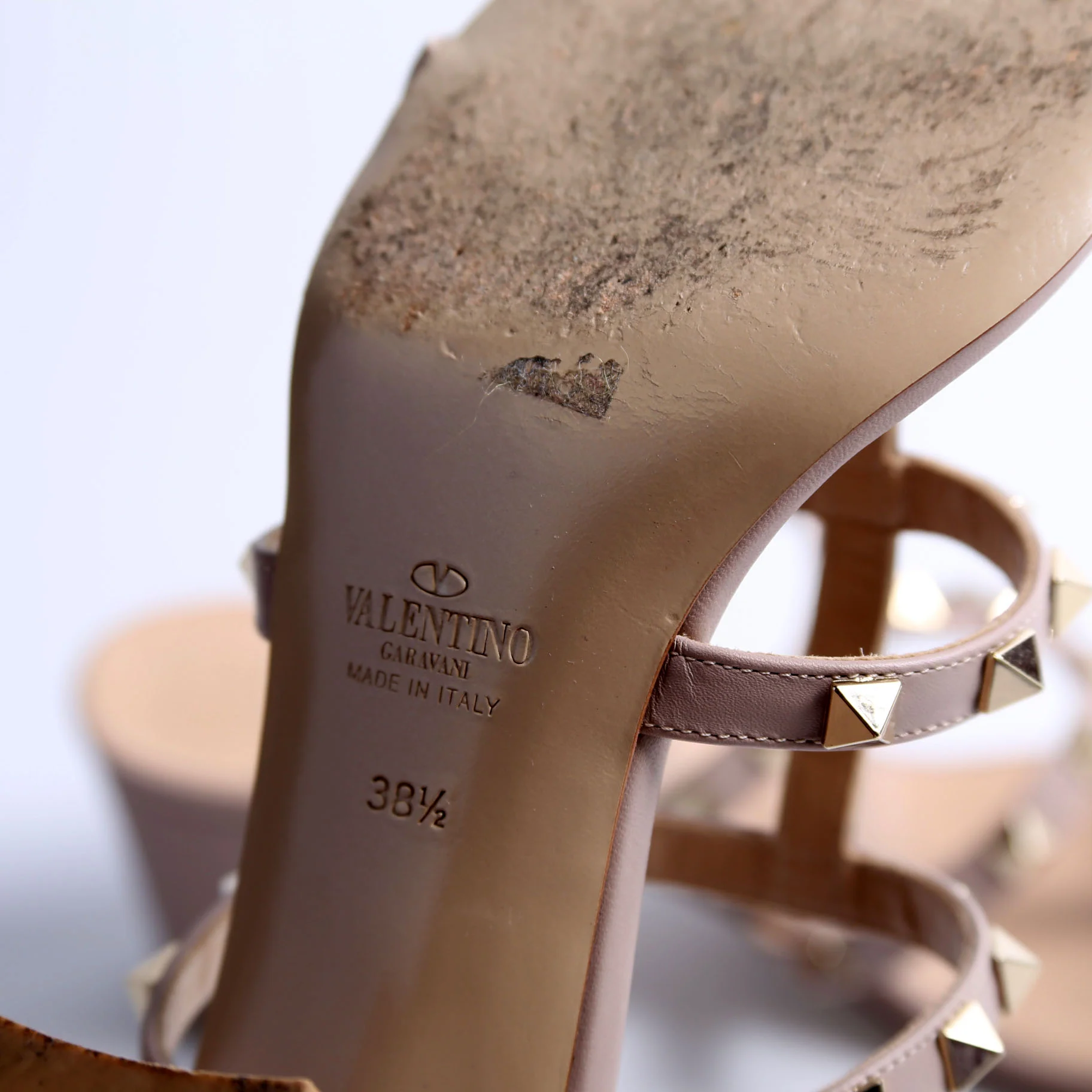 Rockstud Block Heels Size 38.5 Nude - Image 7