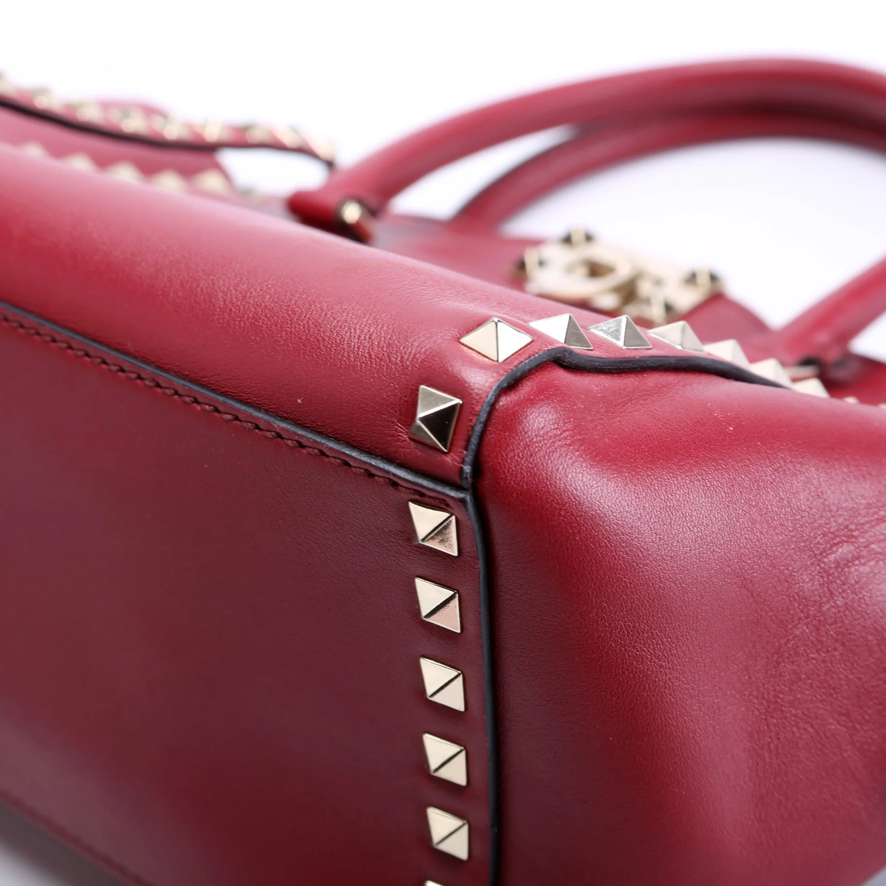 Rockstud Double Handle Tote Small Maroon - Image 6