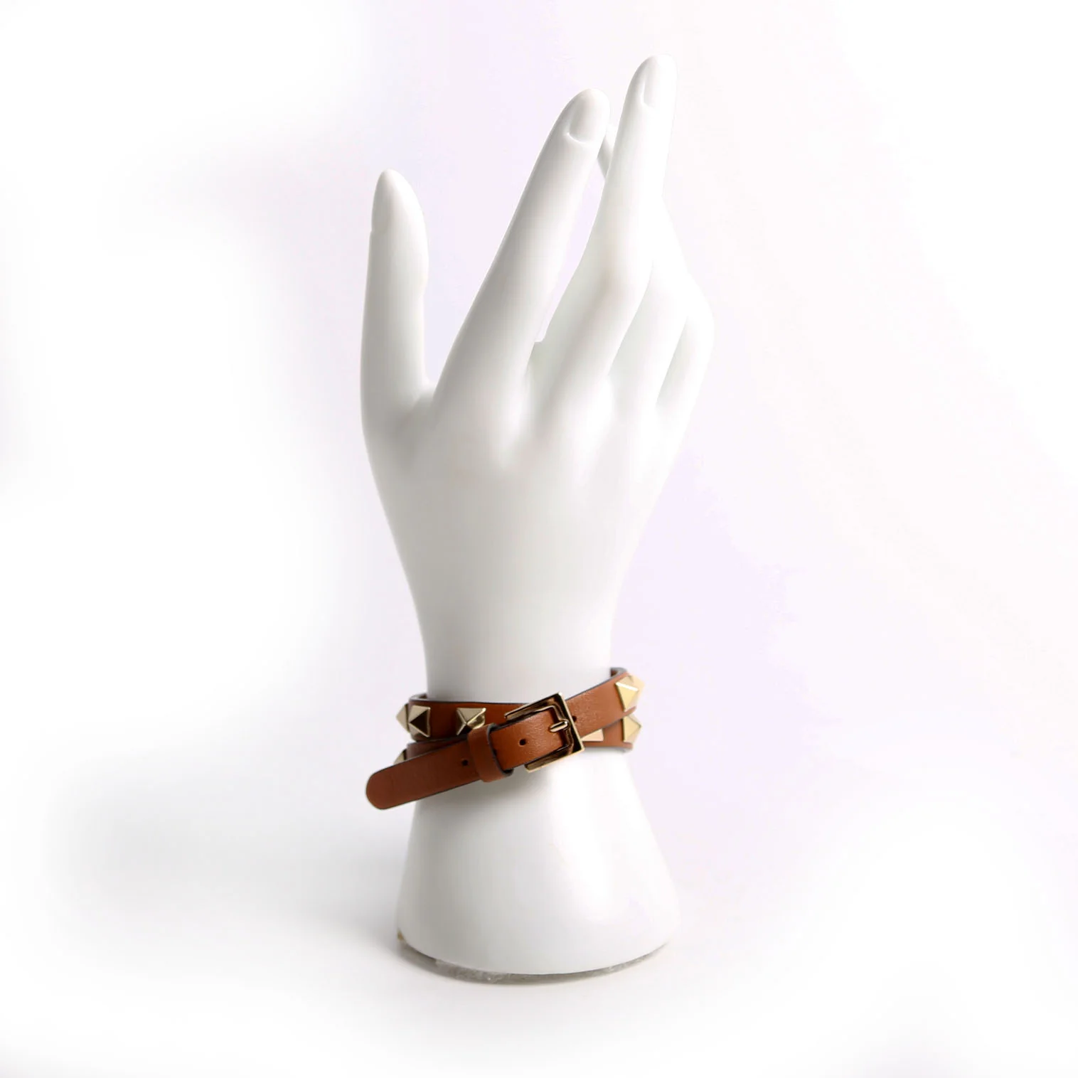 Rockstud Double Wrap Leather Bracelet Brown/Gold - Image 6