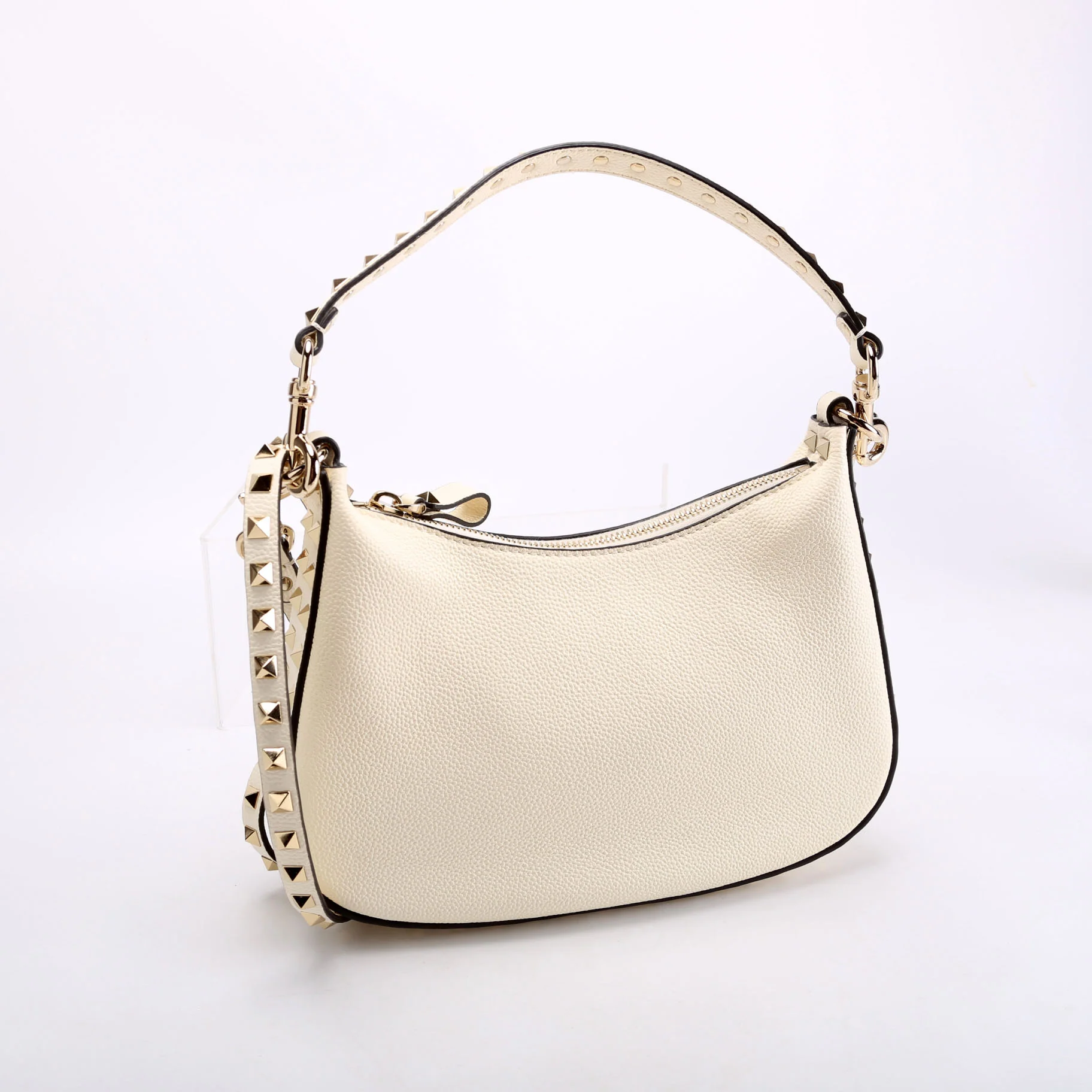 Rockstud Hobo Grained Calfskin Cream - Image 2