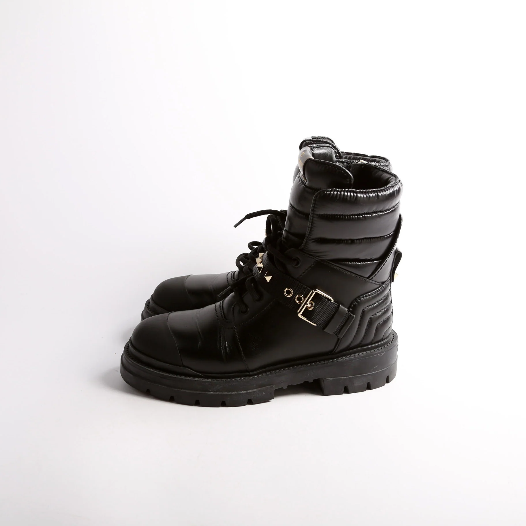 Rockstud Leather/Nylon Combat Boots Size 38 Black - Image 3