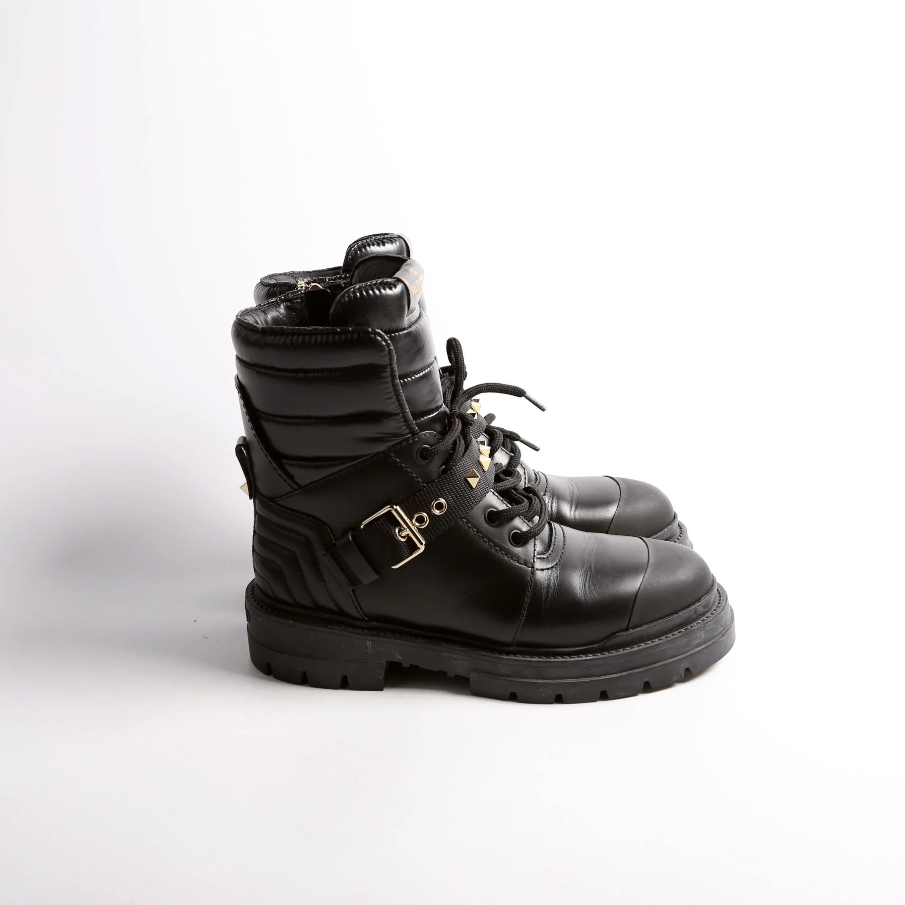 Rockstud Leather/Nylon Combat Boots Size 38 Black - Image 5