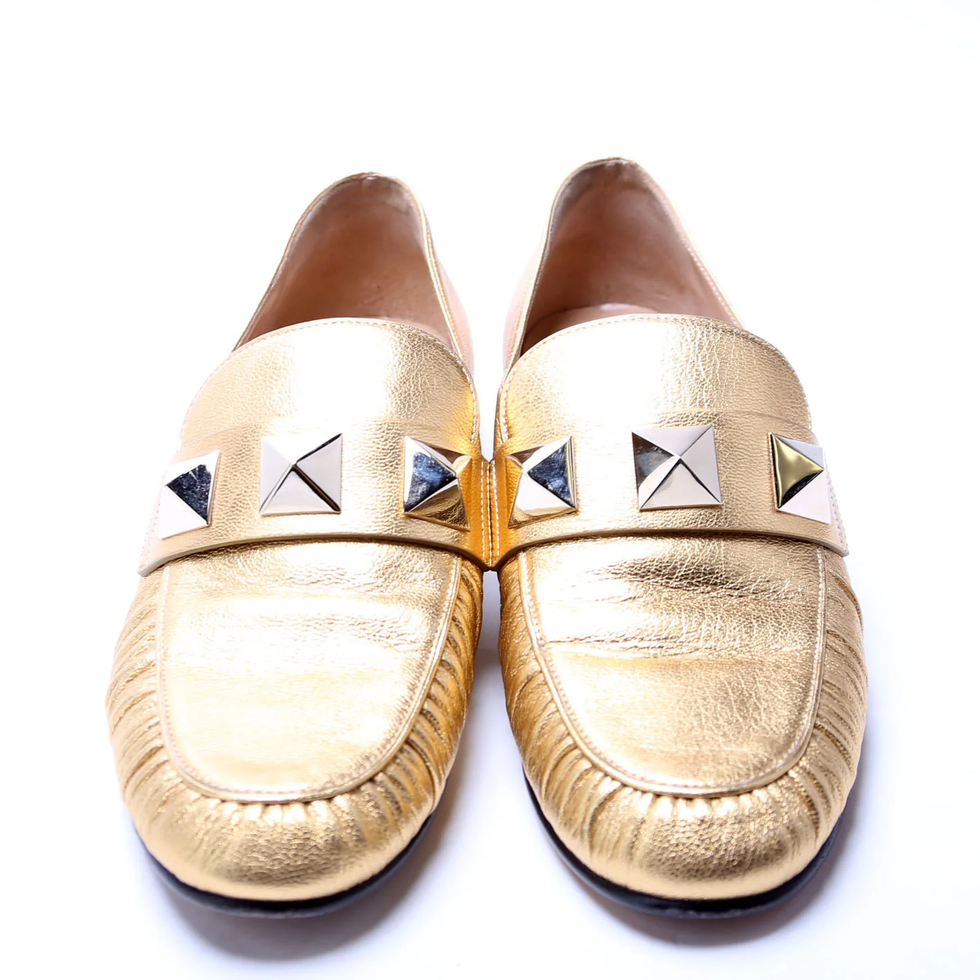 Rockstud Metallic Loafers Size 38 Gold - Image 2