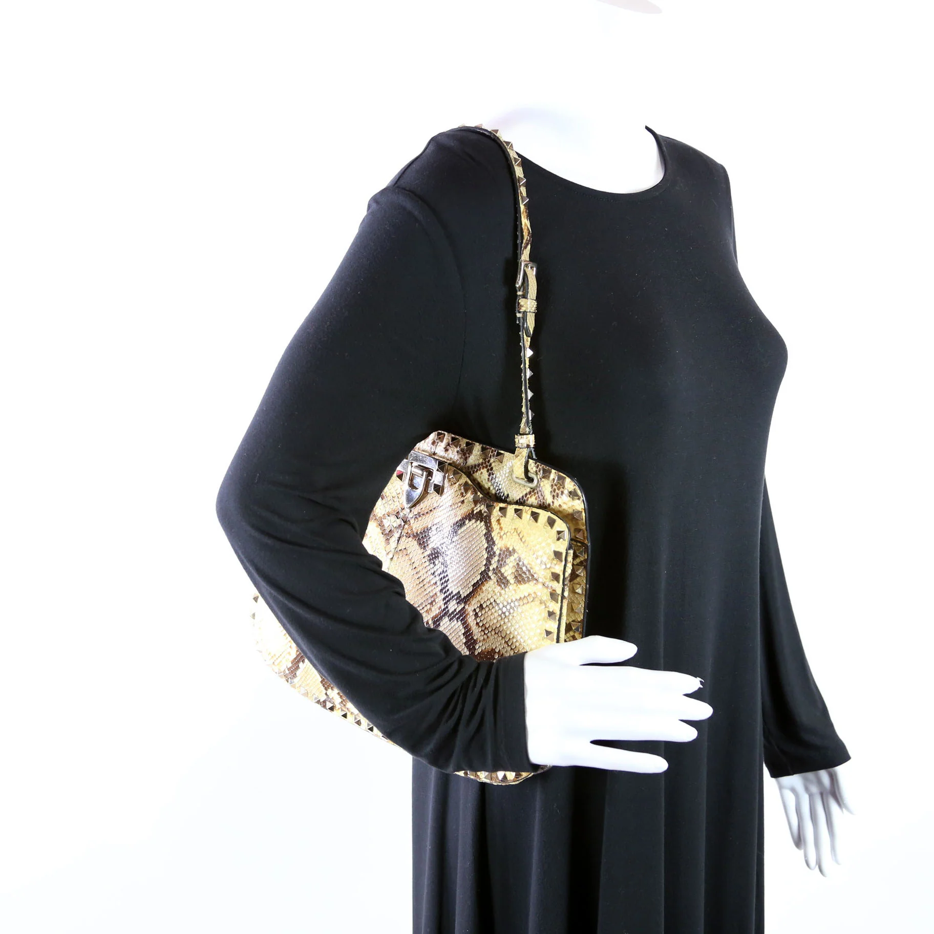 Rockstud Shoulder Snakeskin Satchel - Image 12