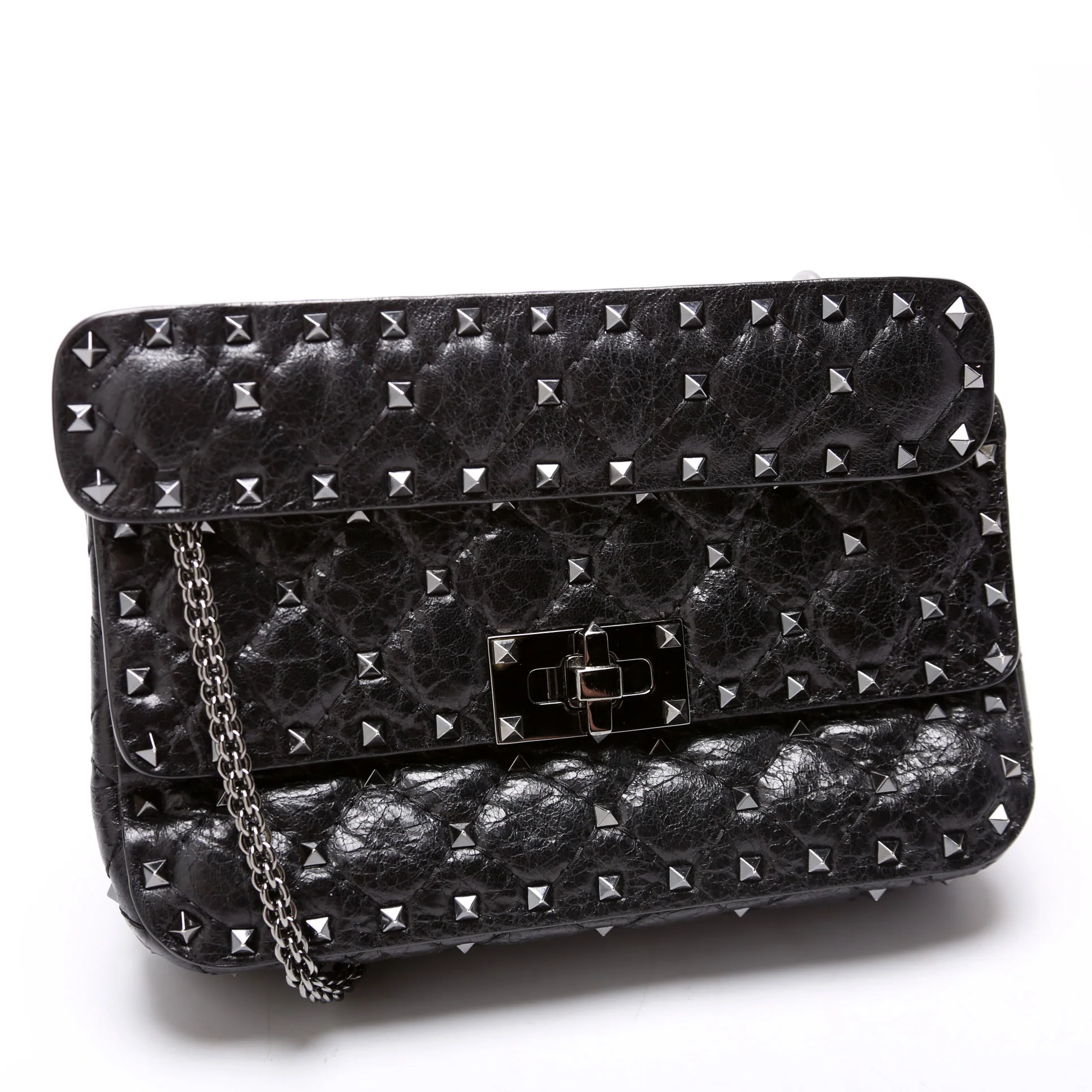 Rockstud Spike Bag Small Craquelle Nappa Black - Image 2