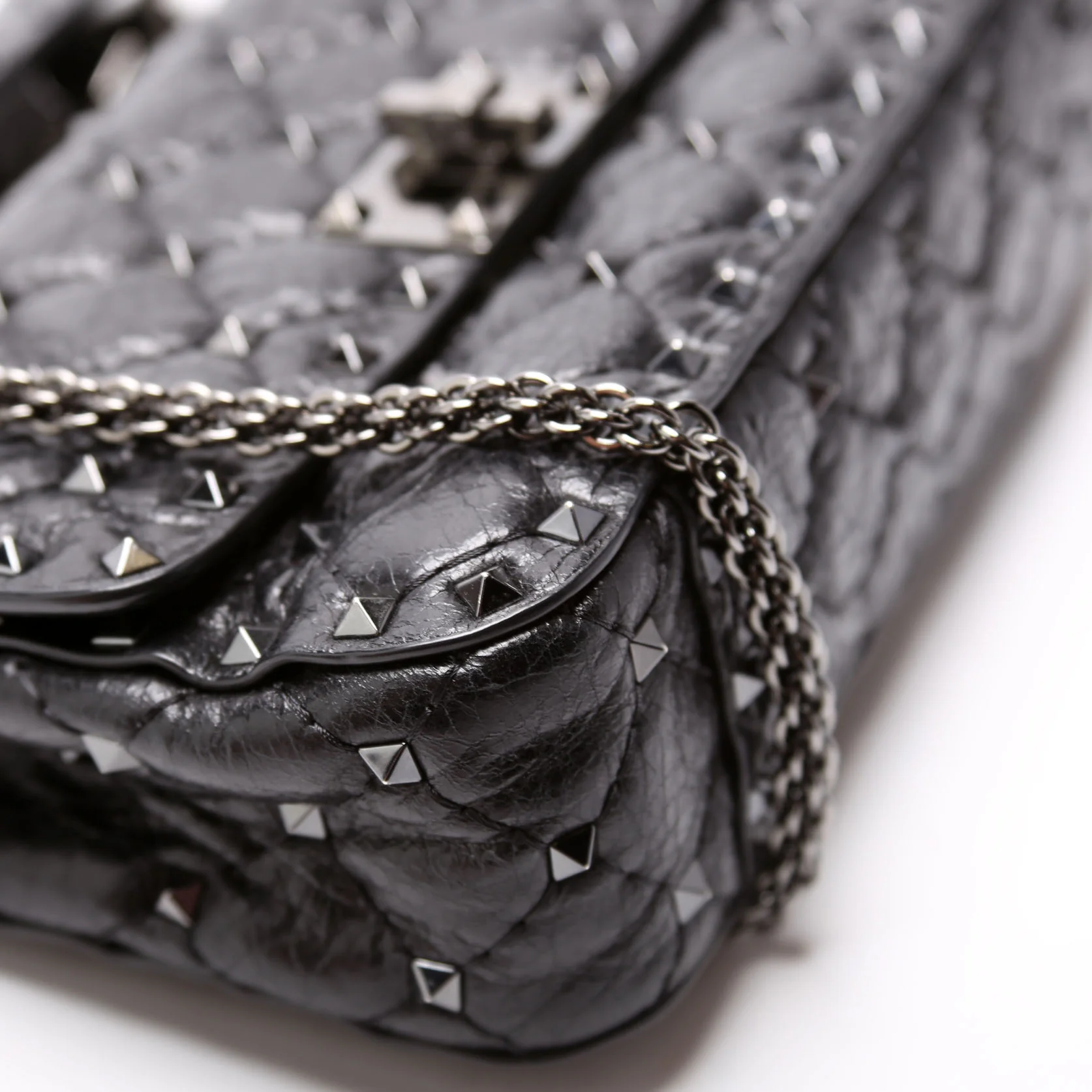 Rockstud Spike Bag Small Craquelle Nappa Black - Image 5