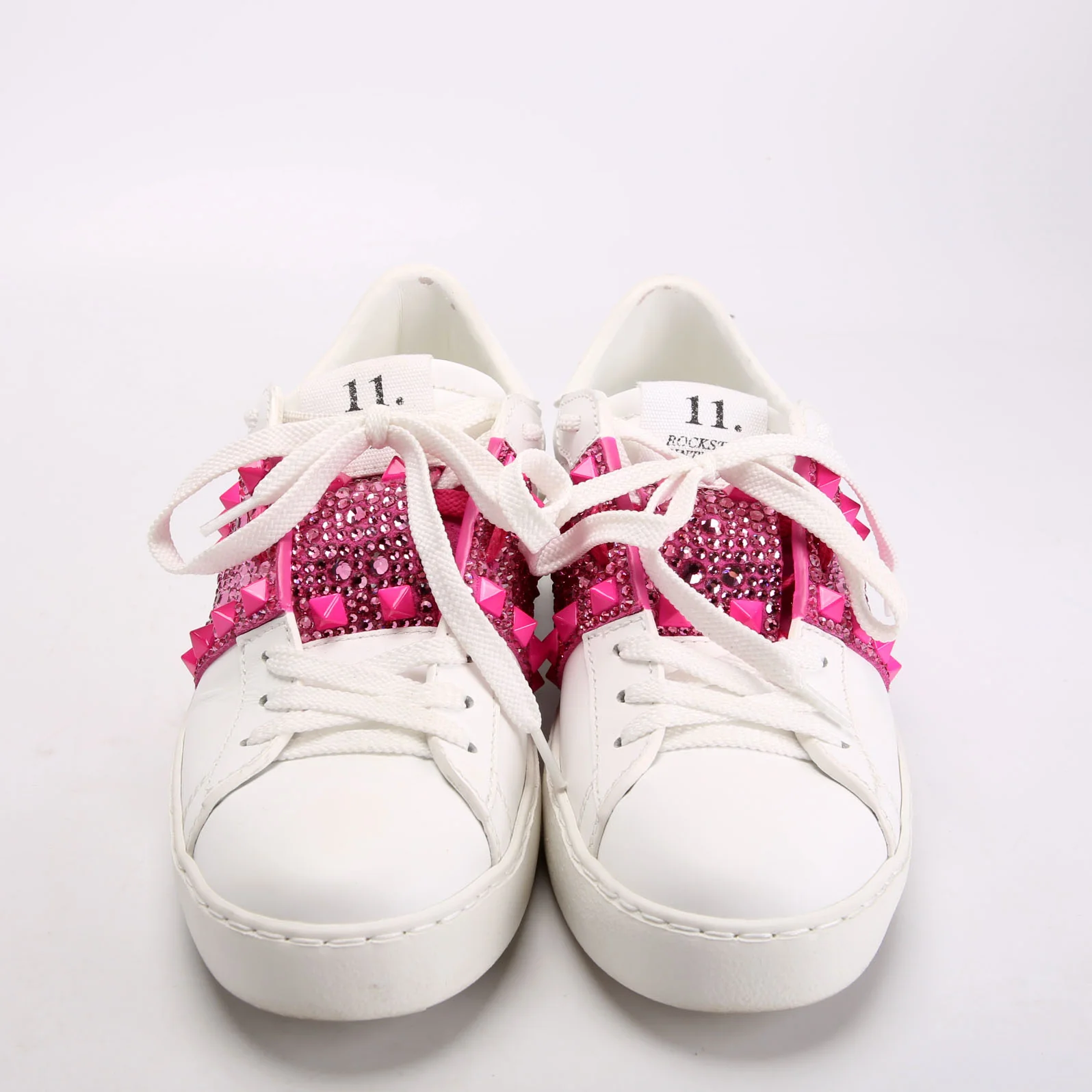 Rockstud Untitled Leather Crystal Sneakers Size 35.5 White and Pink - Image 2