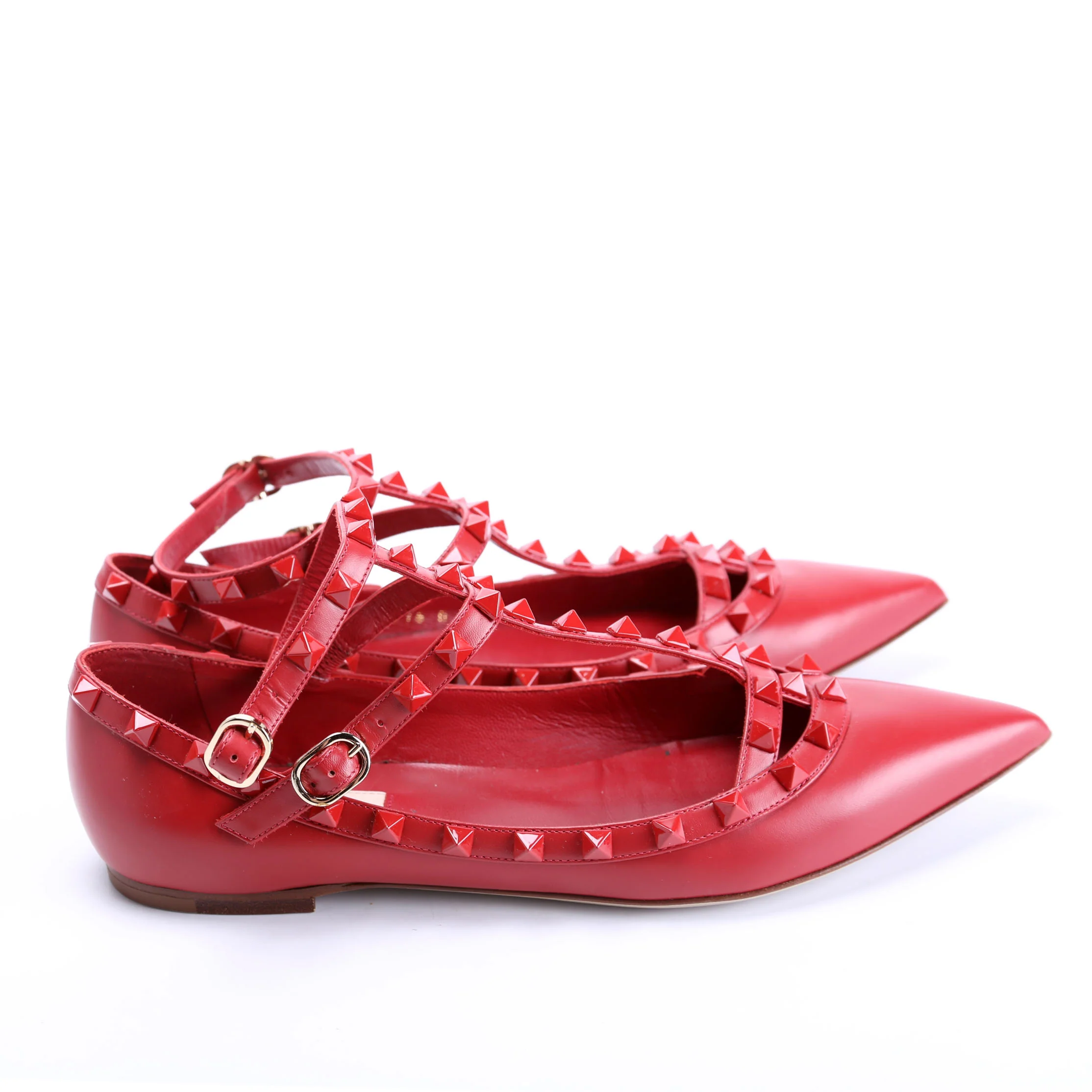 Rolling Rockstud Caged Flats Size 38.5 Red - Image 3
