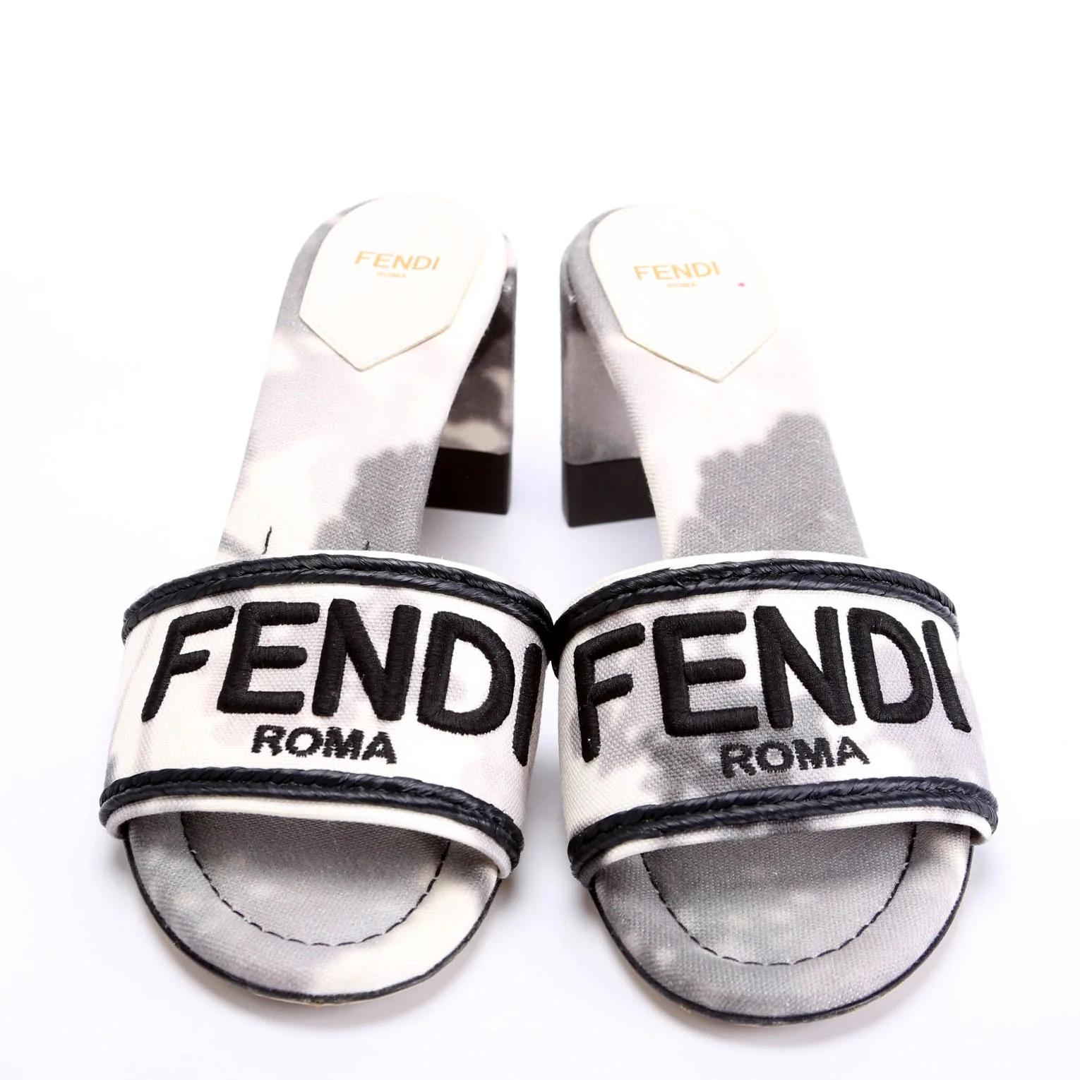 Roma Floral Logo Canvas Mules Size 38 Black/White - Image 2