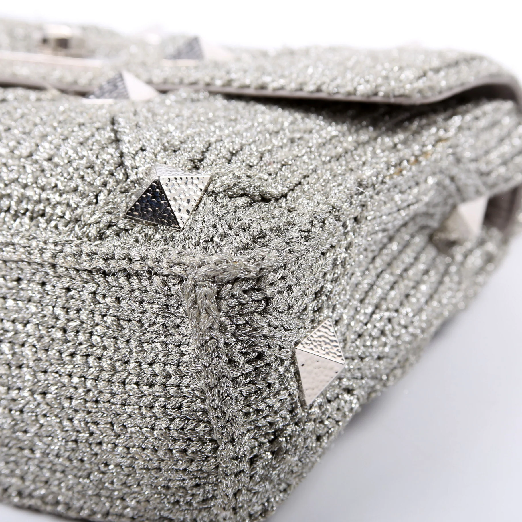 Roman Stud Knitted Large Shoulder Bag Silver - Image 6