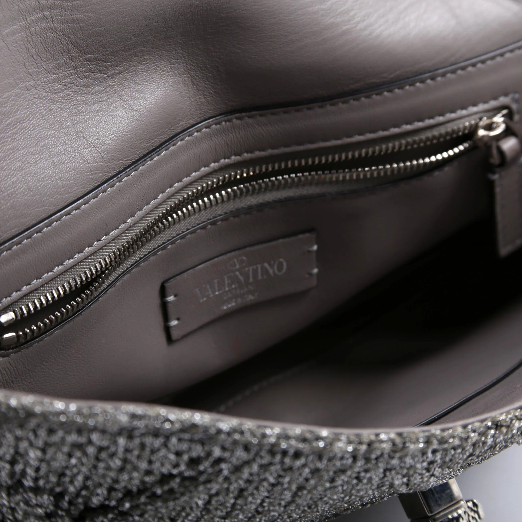 Roman Stud Knitted Large Shoulder Bag Silver - Image 7