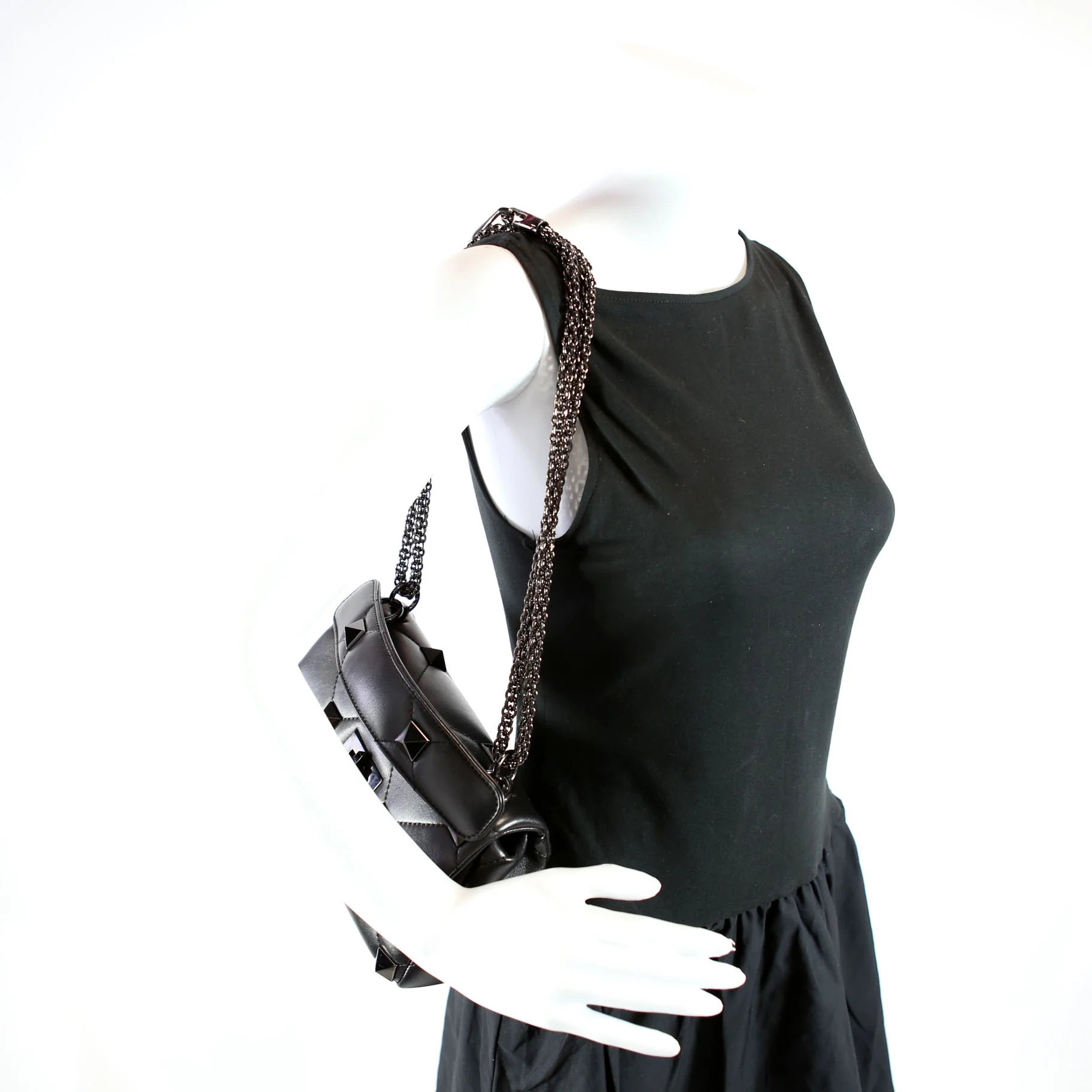 Roman Stud Medium Shoulder Bag Black - Image 15
