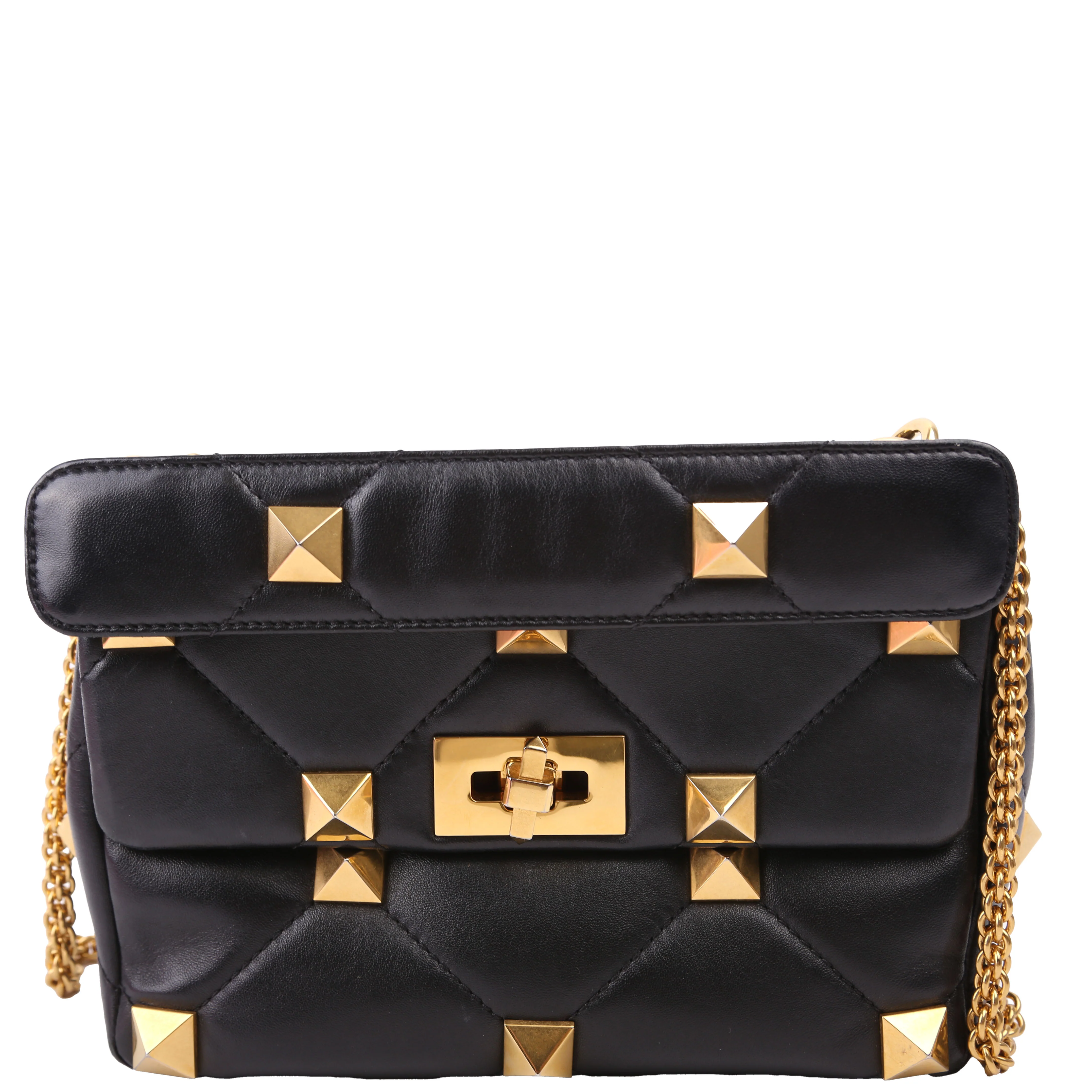 Roman Stud Medium Shoulder Bag Black