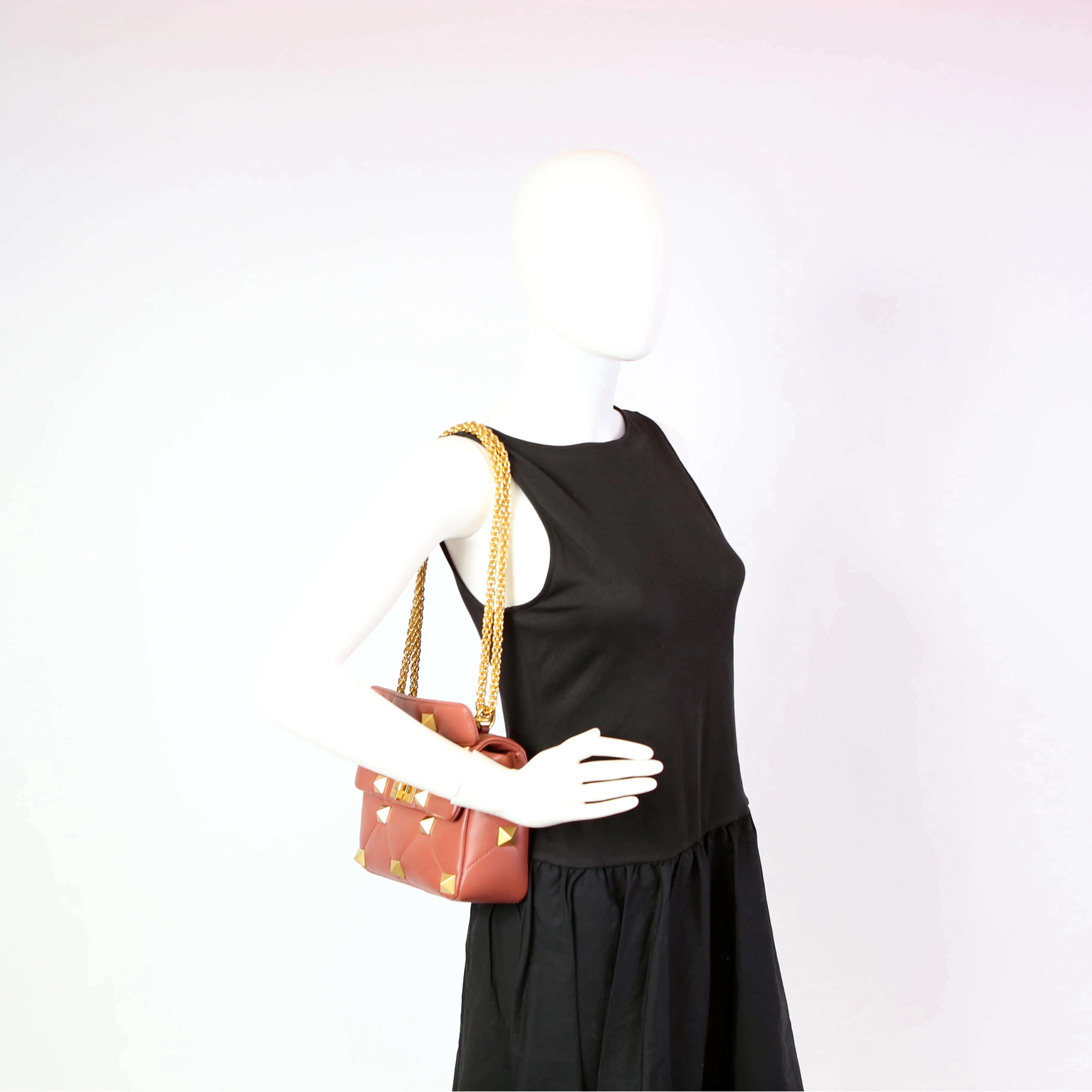 Roman Stud Medium Shoulder Bag Pink - Image 10