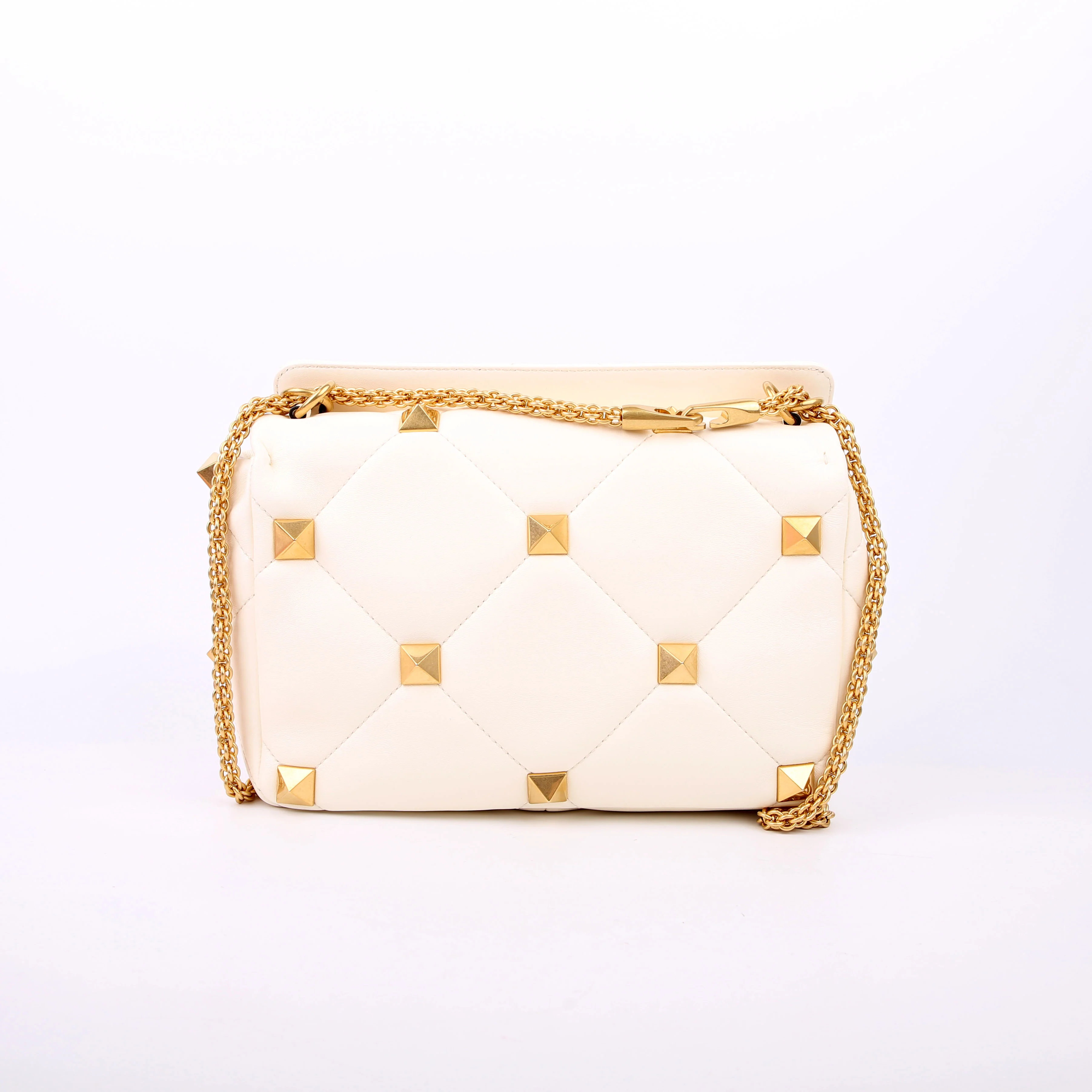 Roman Stud Medium Shoulder Bag White - Image 3