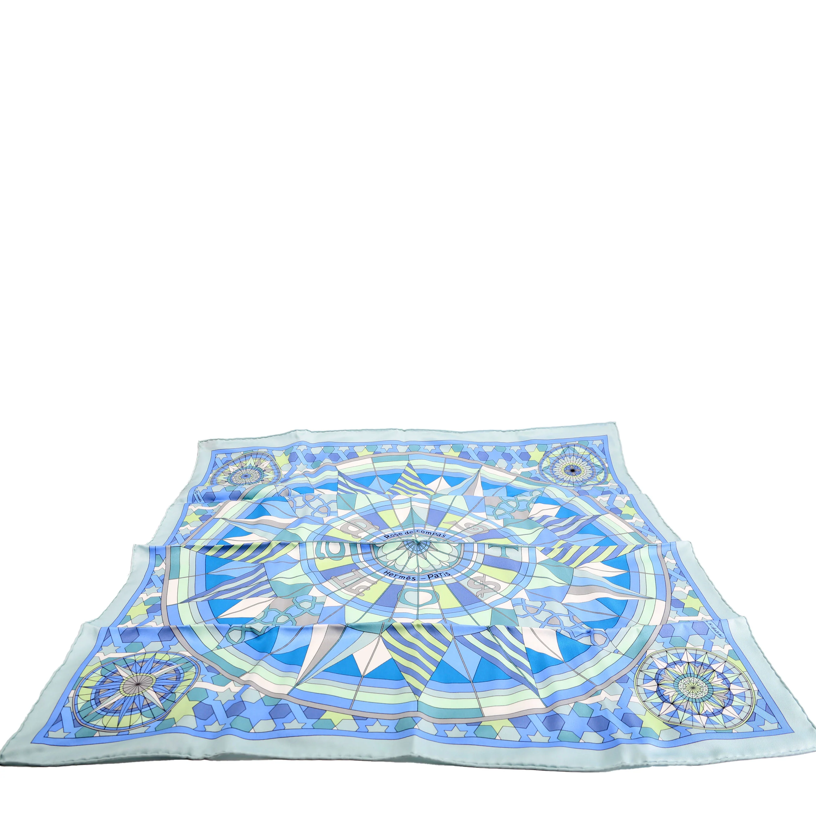 Rose De Compas Silk 70 Scarf Blue/Multicolor - Image 6