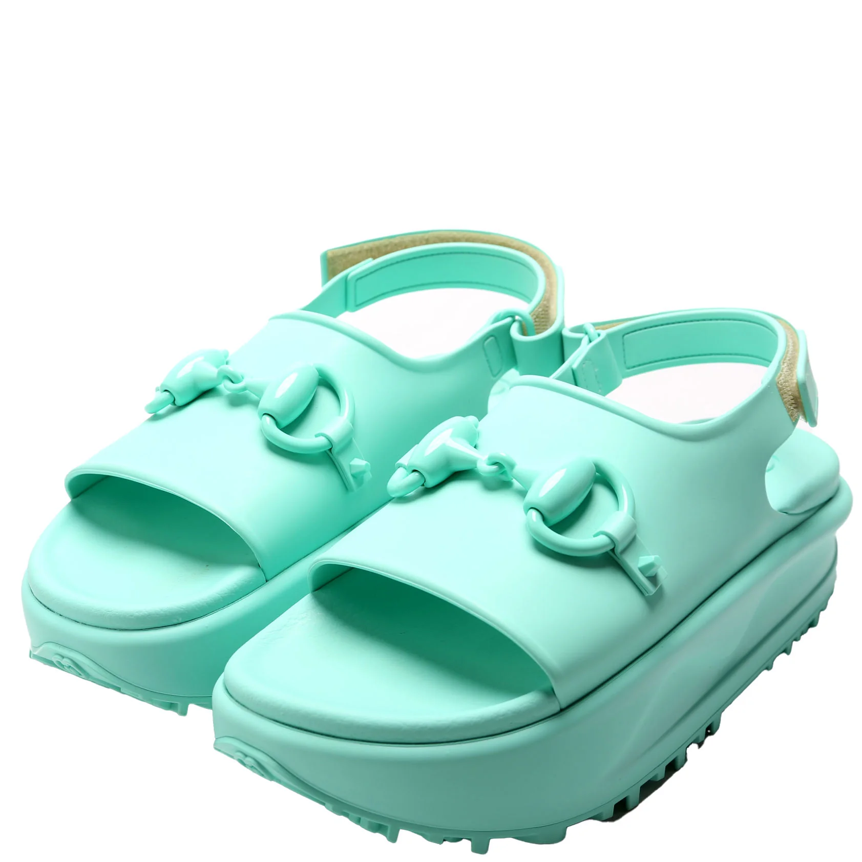 Rubber Horsebit Platform Slingback Sandals Size 39 Teal