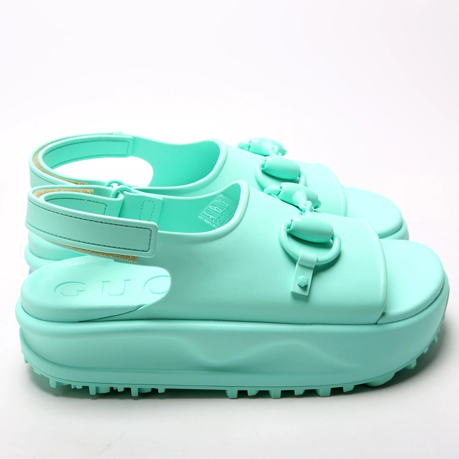 Rubber Horsebit Platform Slingback Sandals Size 39 Teal - Image 3