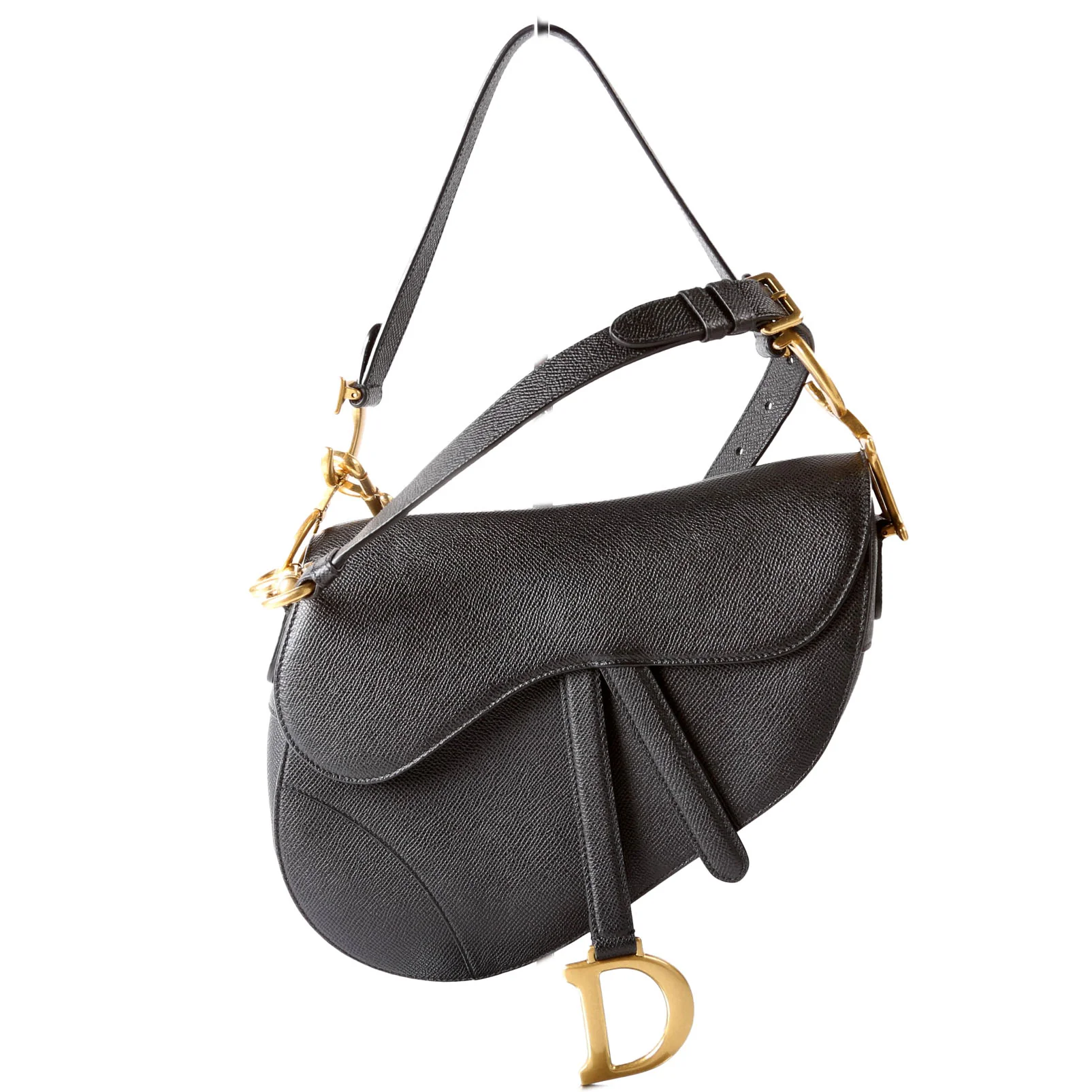 Saddle Bag With Strap Grained Leather Black
