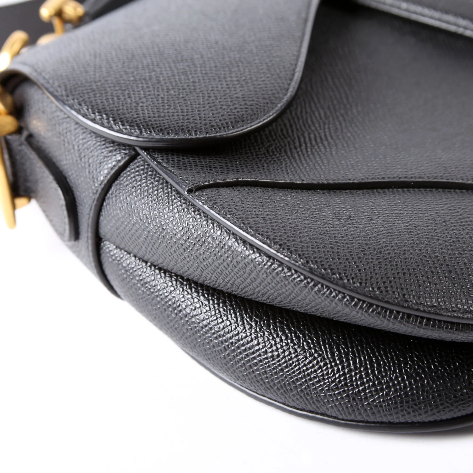 Saddle Bag With Strap Grained Leather Black - Image 4