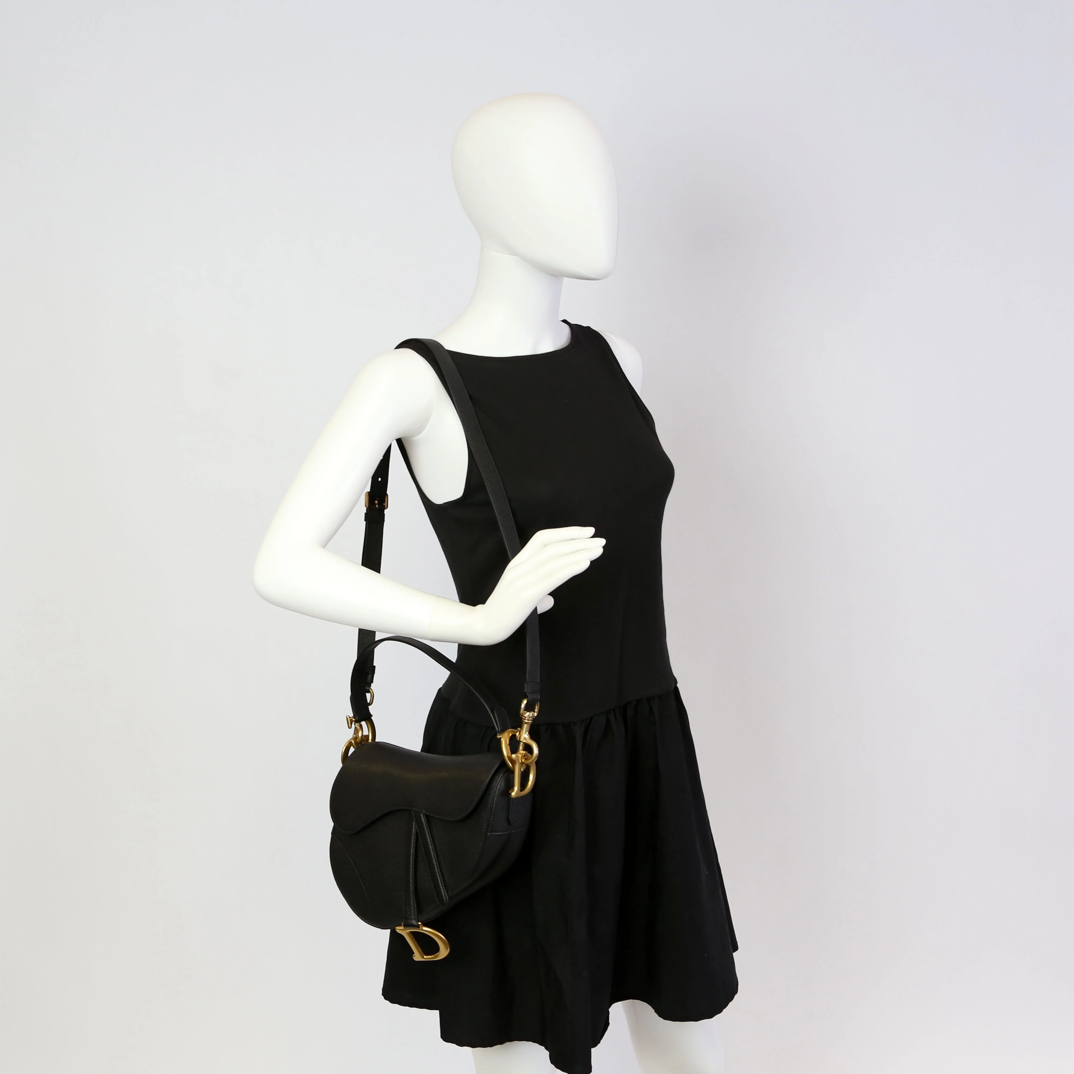 Saddle Bag with Strap Grained Leather Black - Image 10
