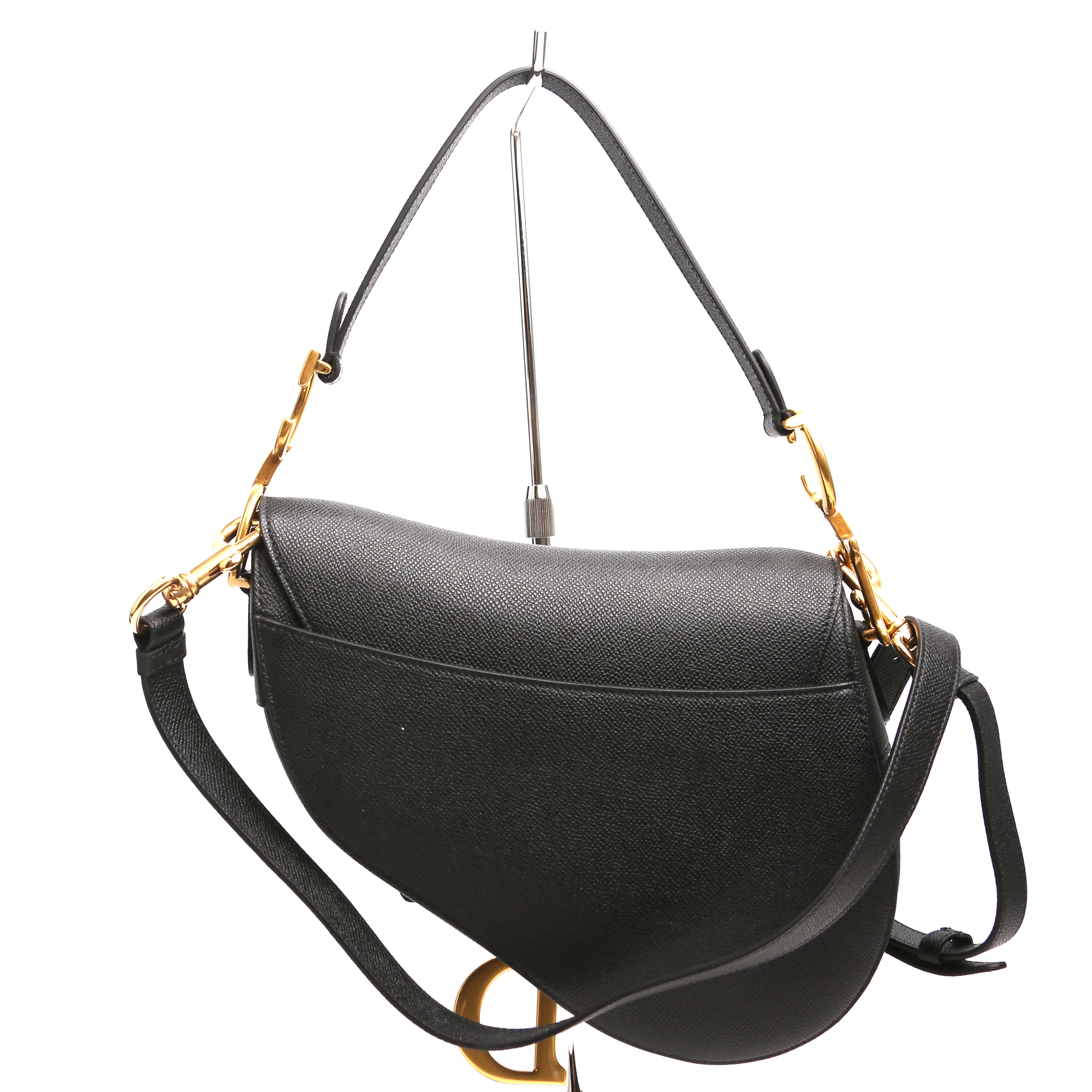Saddle Bag with Strap Grained Leather Black - Image 3