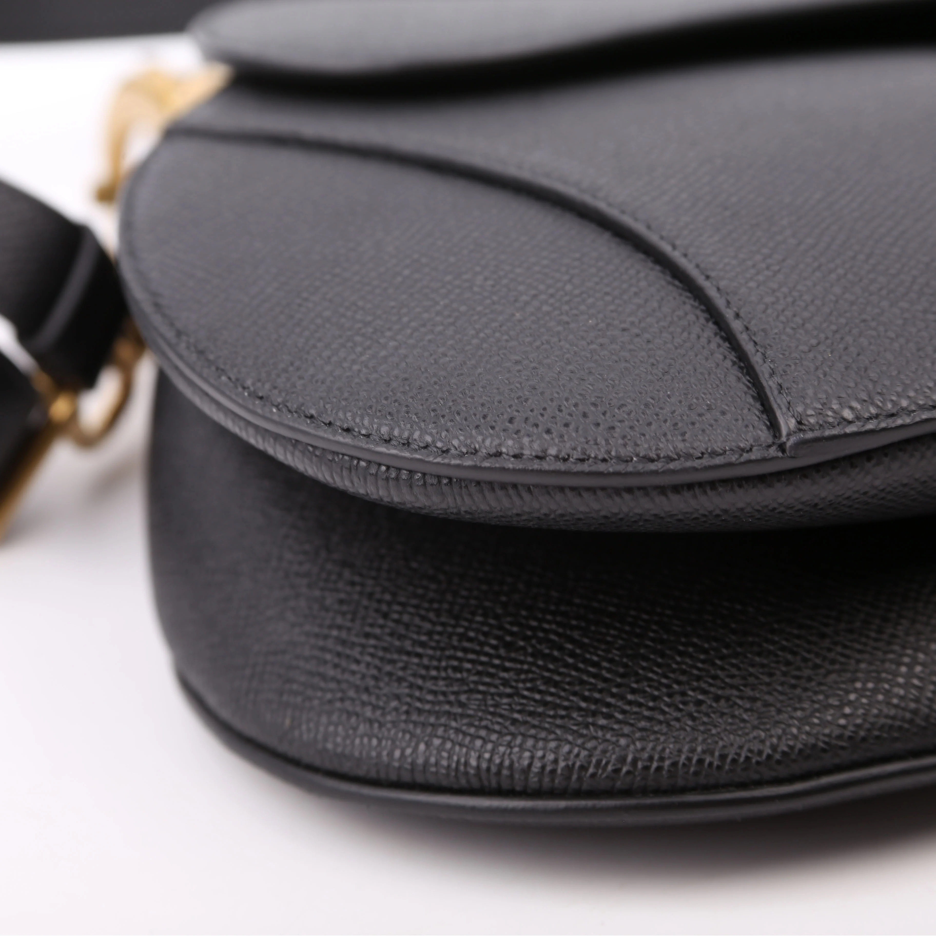 Saddle Bag with Strap Grained Leather Black - Image 5