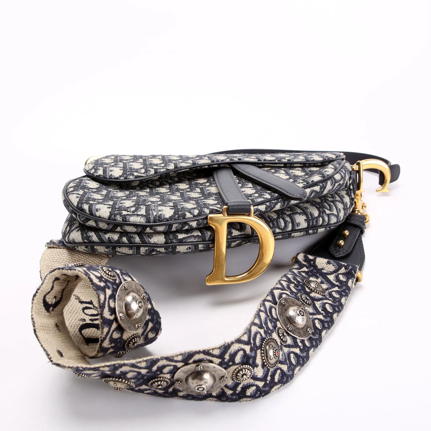 Saddle Bag With Strap Oblique Navy/Beige - Image 4