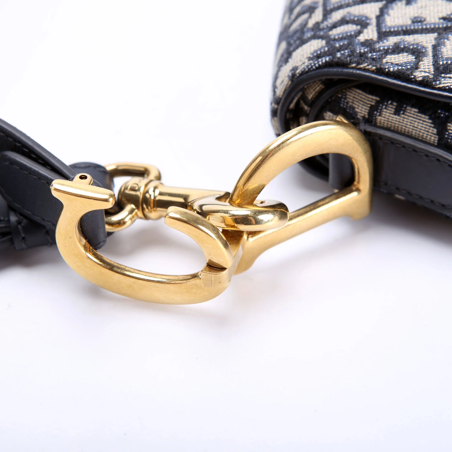 Saddle Bag With Strap Oblique Navy/Beige - Image 8