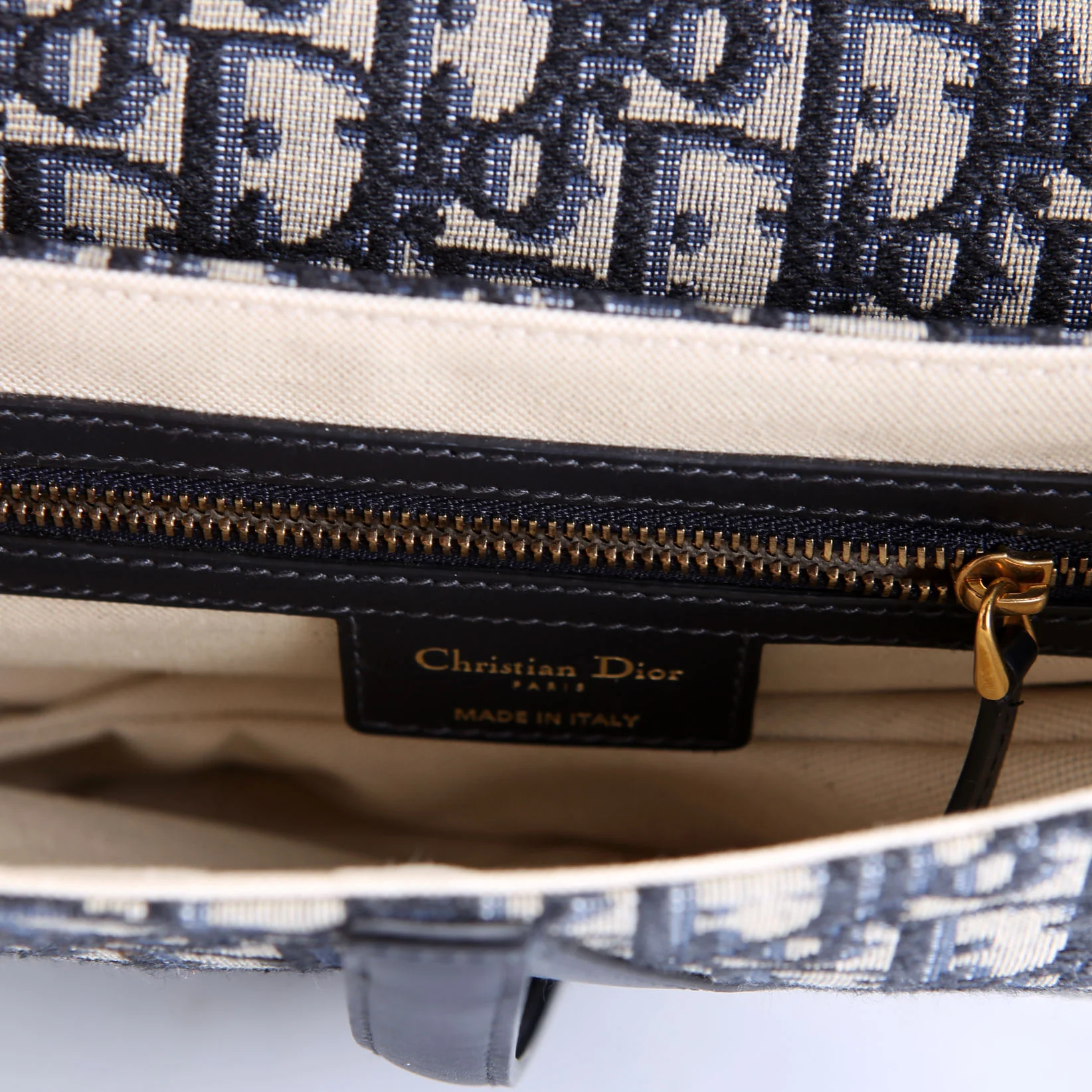 Saddle Bag With Strap Oblique Navy/Beige - Image 9