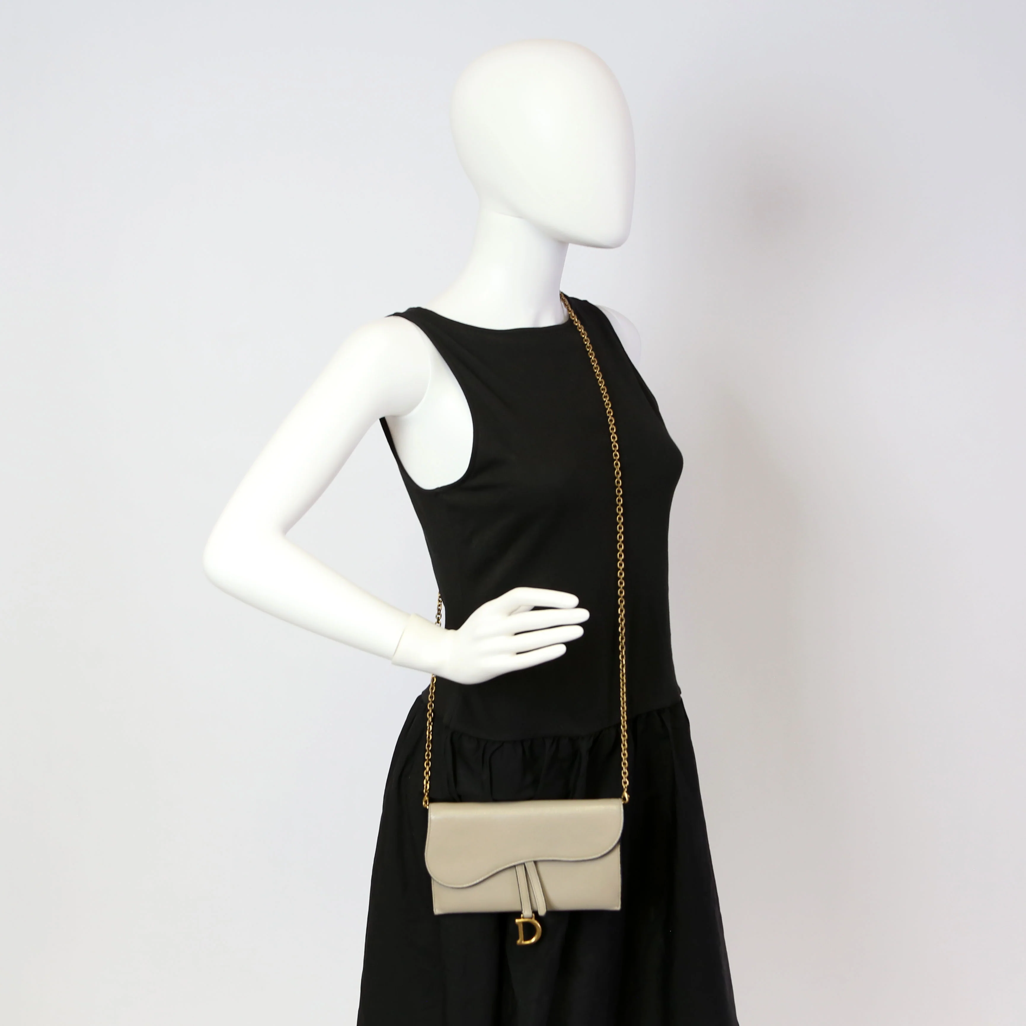 Saddle Pouch With Chain Small Calfskin Gray - Image 14