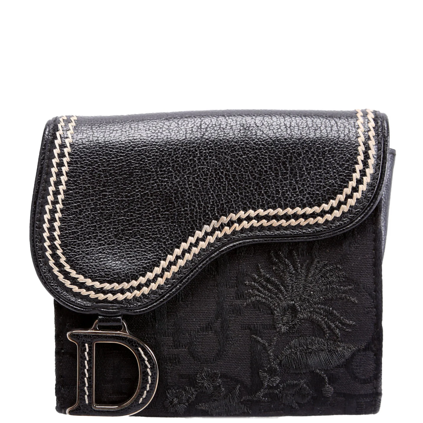 Saddle Wallet Compact Flower Oblique Black