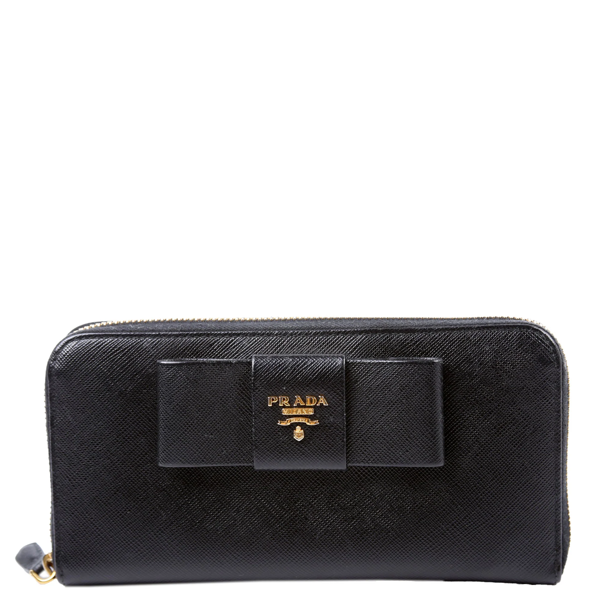 Saffiano Bow Zip Around Wallet 1M0506L Black