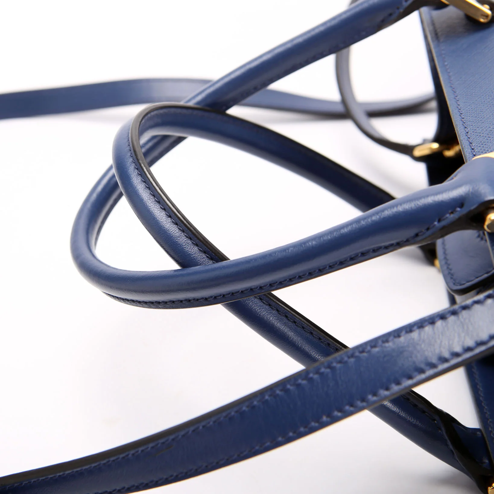 Saffiano Cuir Monochrome Top Handle Tote Blue/Gold - Image 7