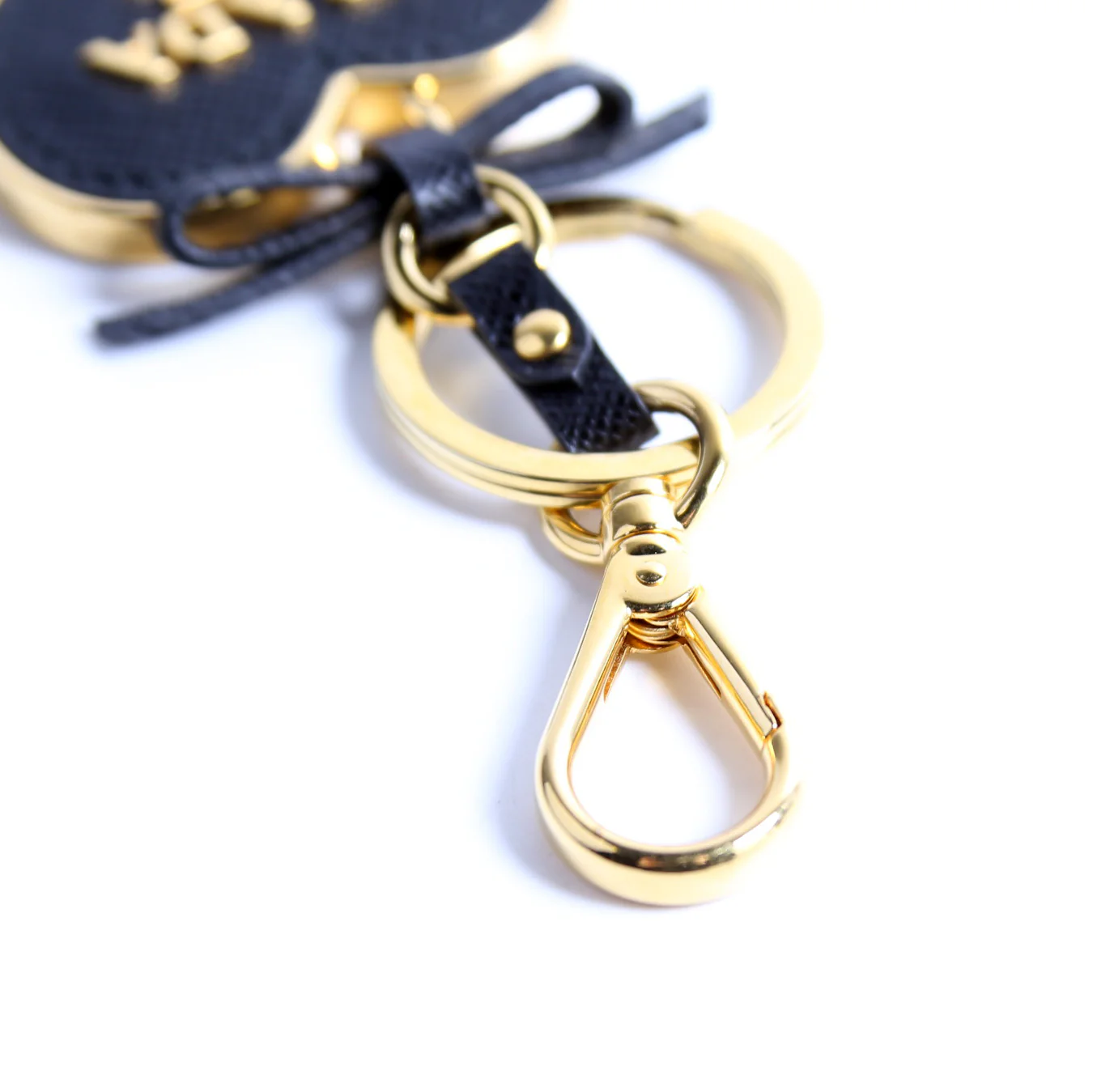 Saffiano Heart Keychain Charm Black/Gold - Image 2
