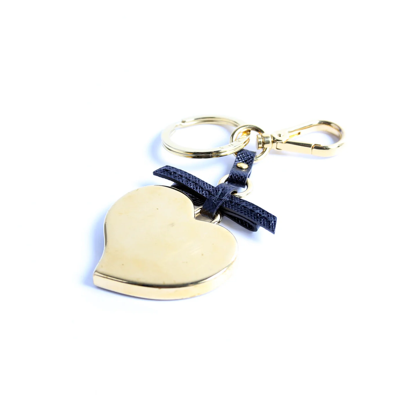 Saffiano Heart Keychain Charm Black/Gold - Image 3