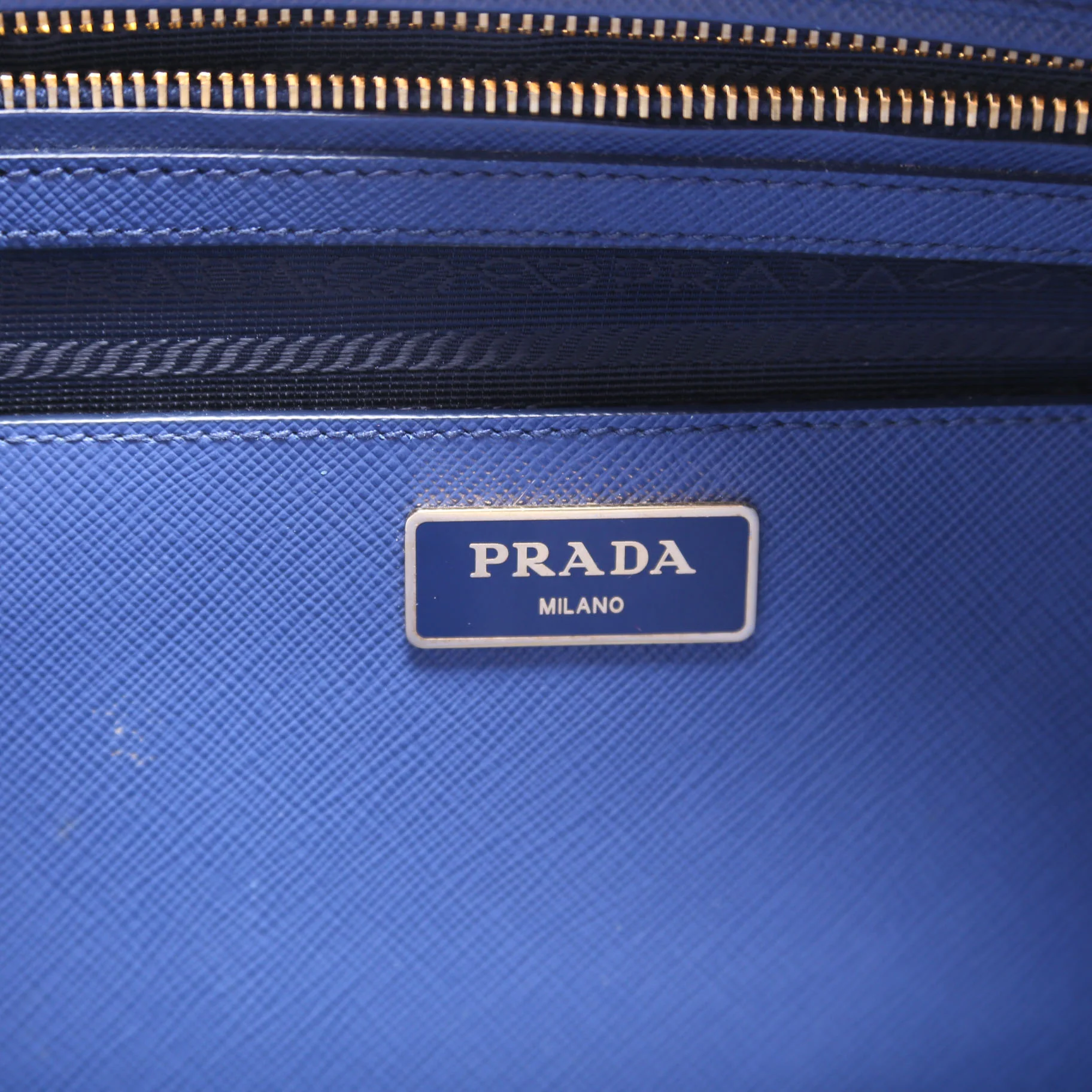 Saffiano Lux Bauletto Bag Blue/Gold - Image 12