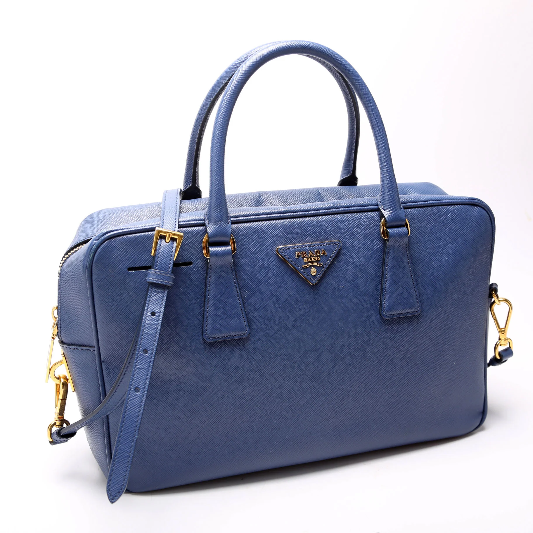 Saffiano Lux Bauletto Bag Blue/Gold - Image 2