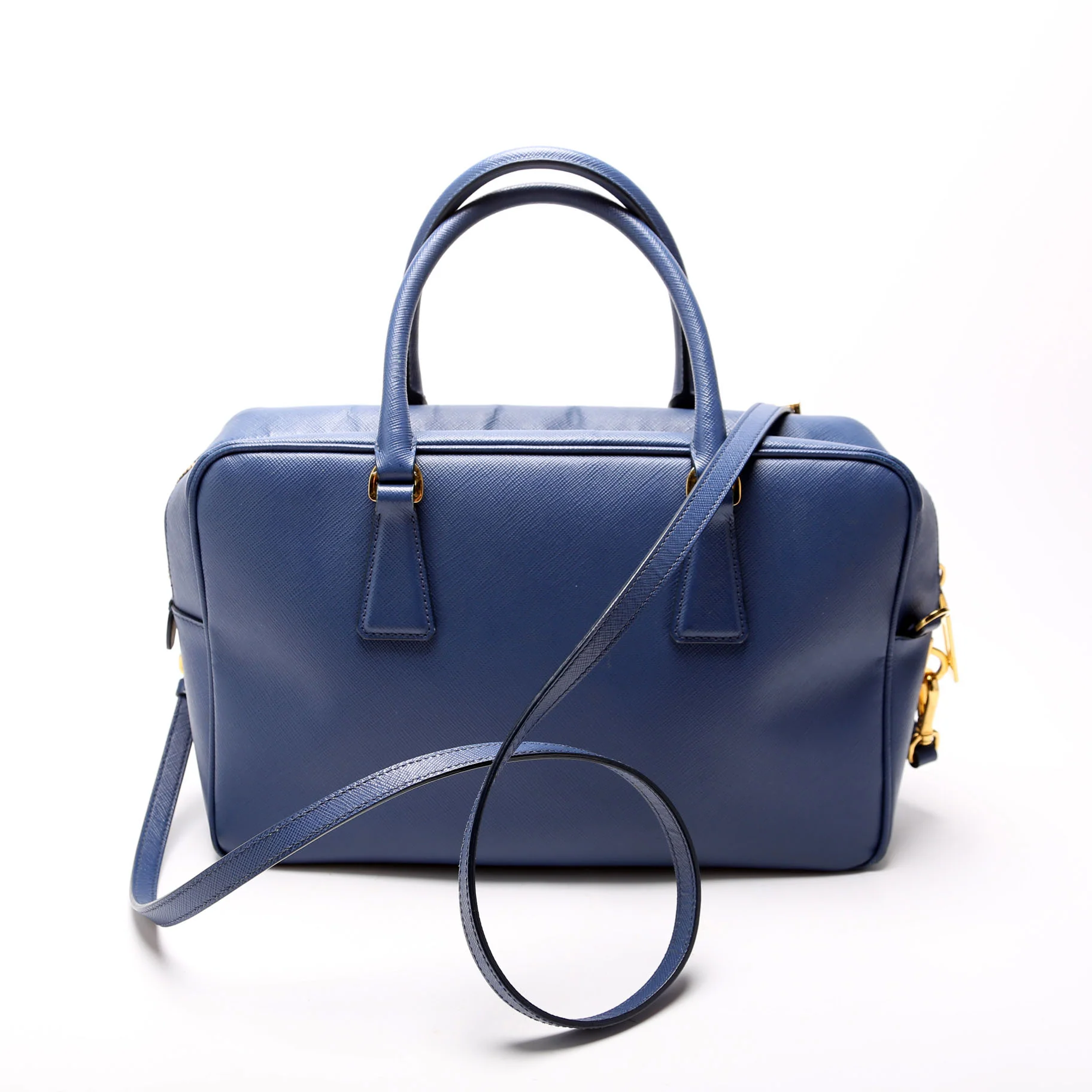 Saffiano Lux Bauletto Bag Blue/Gold - Image 3