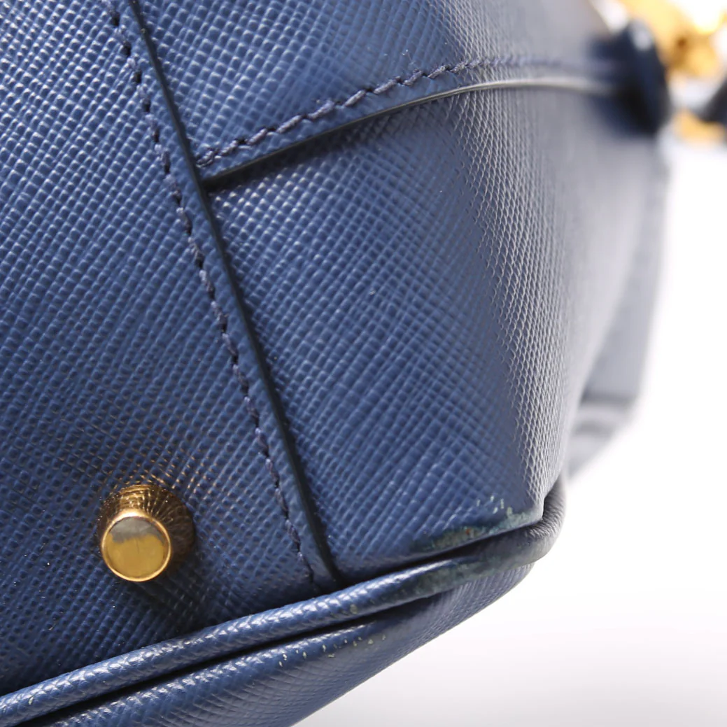 Saffiano Lux Bauletto Bag Blue/Gold - Image 8