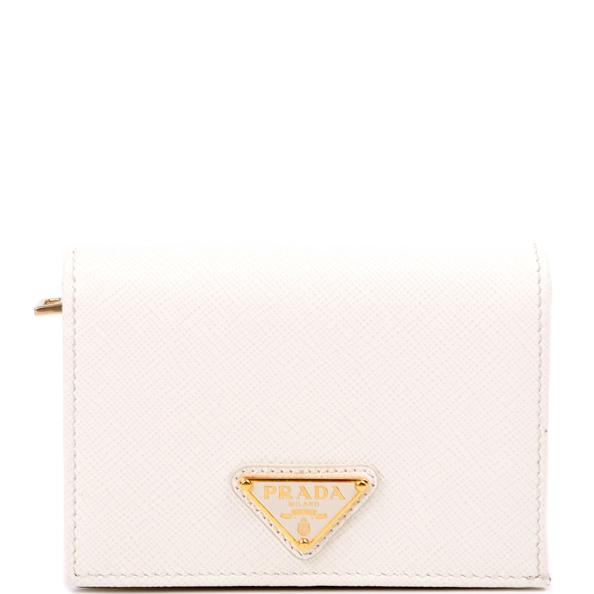 Saffiano Triangle Logo Card Case White