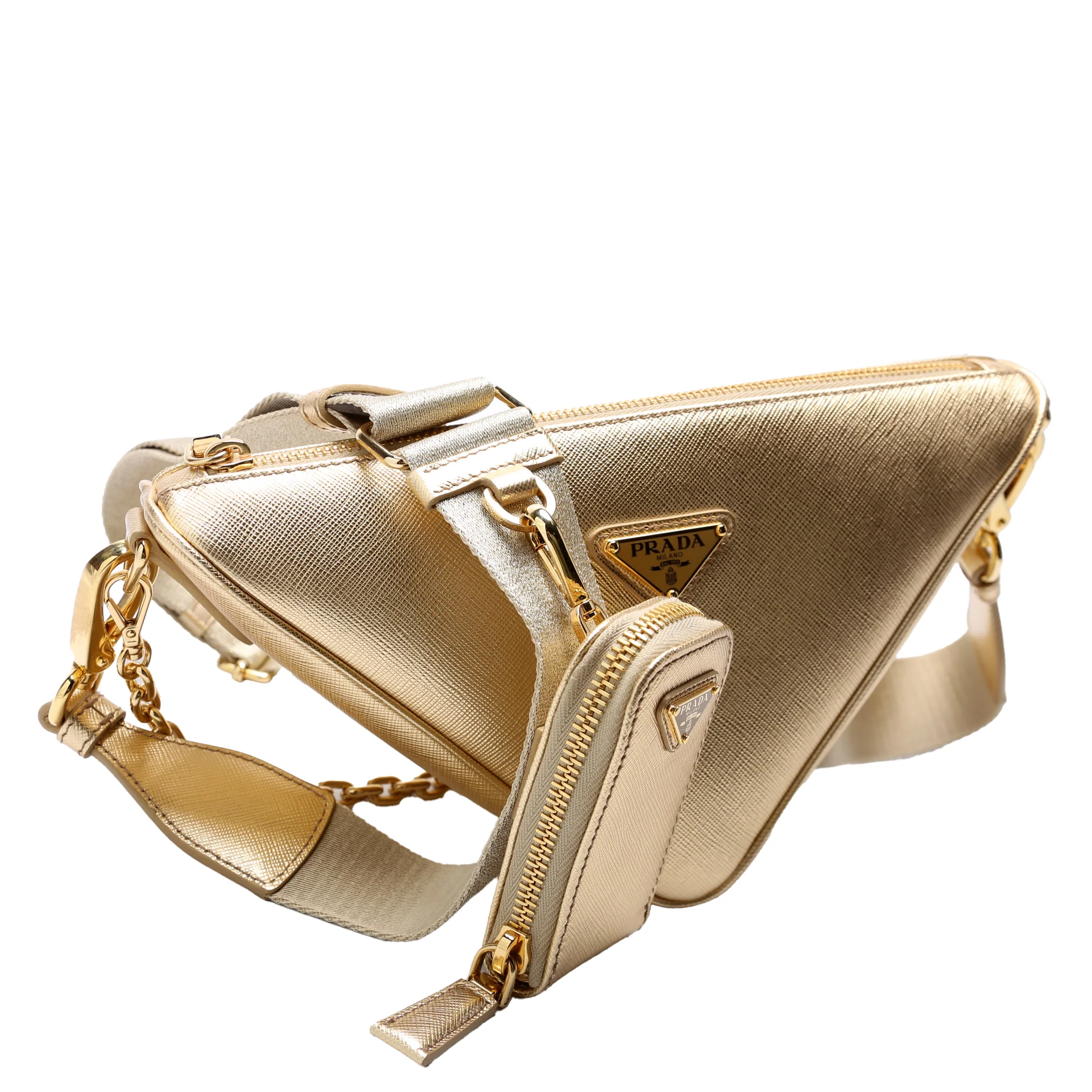 Saffiano Triangle Logo Mini Bag Gold - Image 2