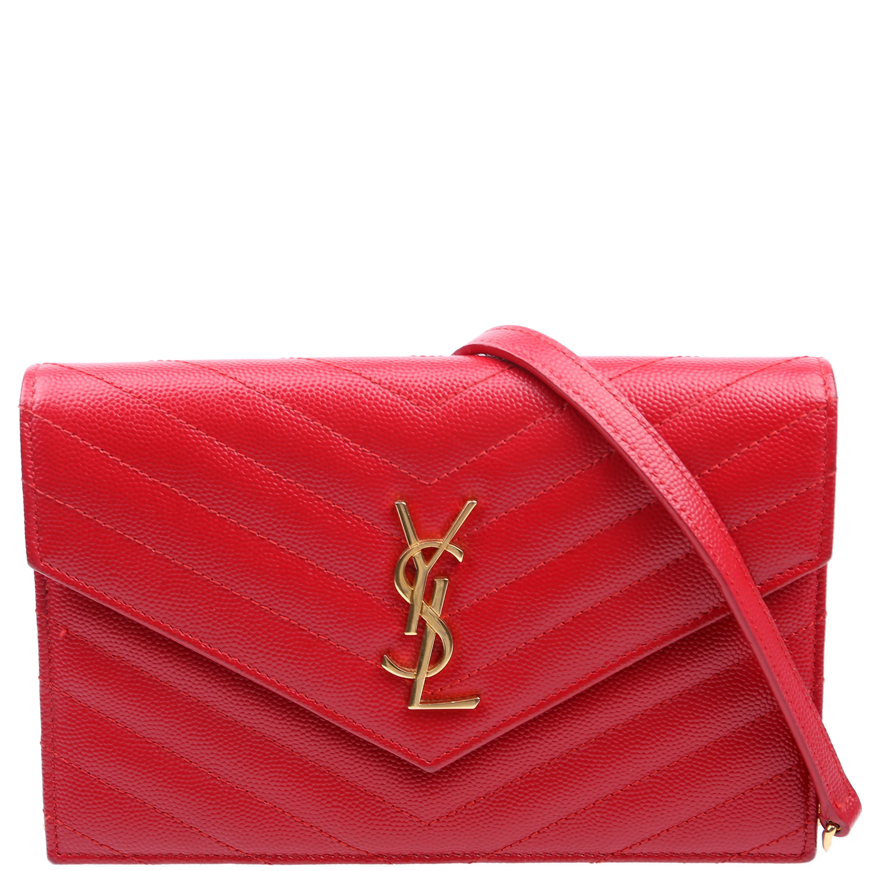 Saint Laurent Envelope Chain Wallet 393953 Red