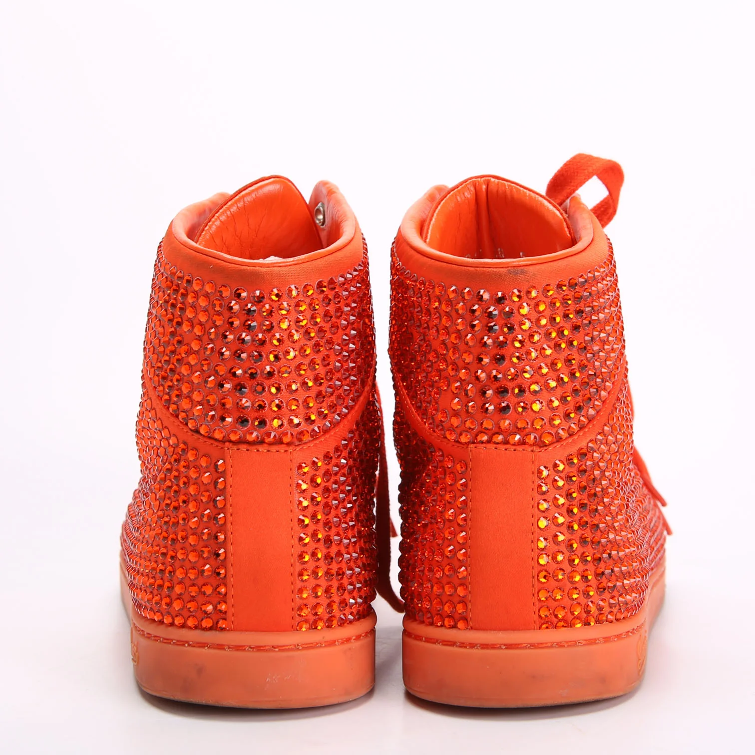 Satin Crystal High Top Sneakers Size 40 Orange - Image 4