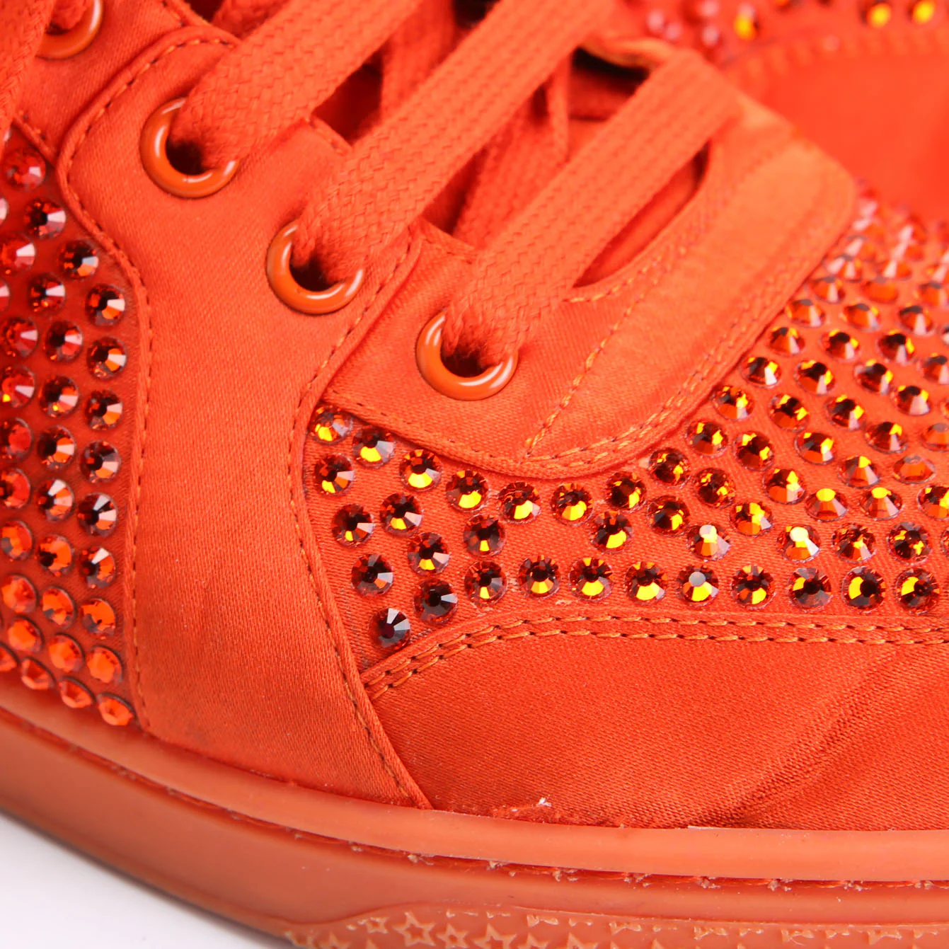 Satin Crystal High Top Sneakers Size 40 Orange - Image 6