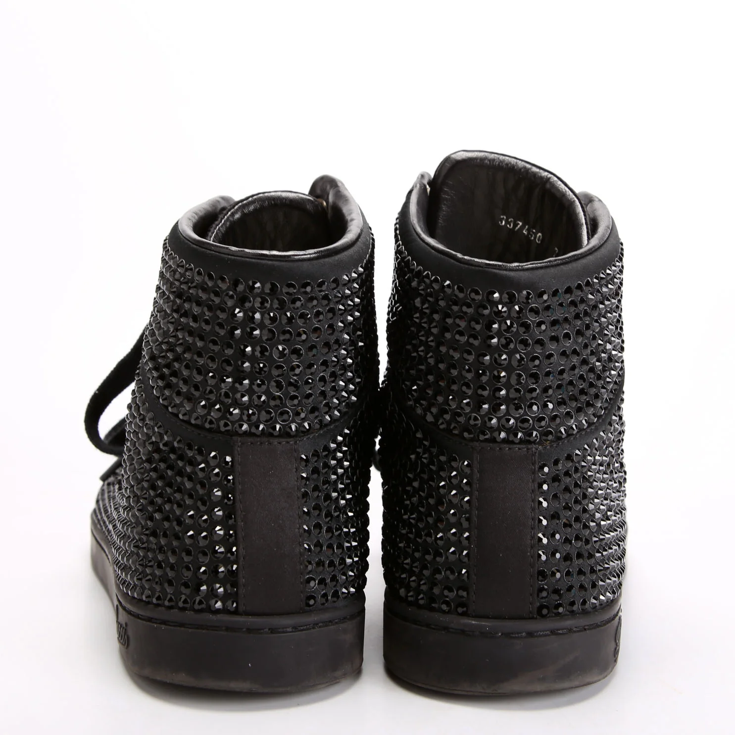 Satin Crystal High Top Sneakers Size 7 (39) Black - Image 4