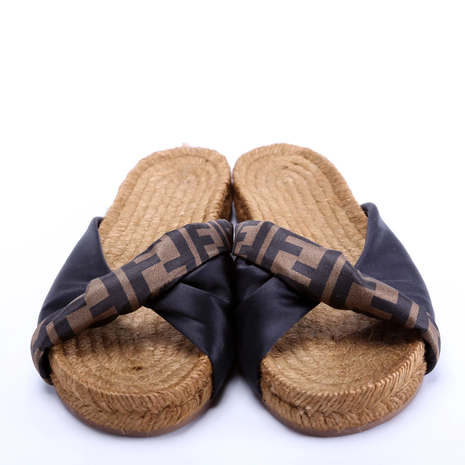 Satin FF Twist Espadrille Slide Size 37 Brown/Black - Image 2