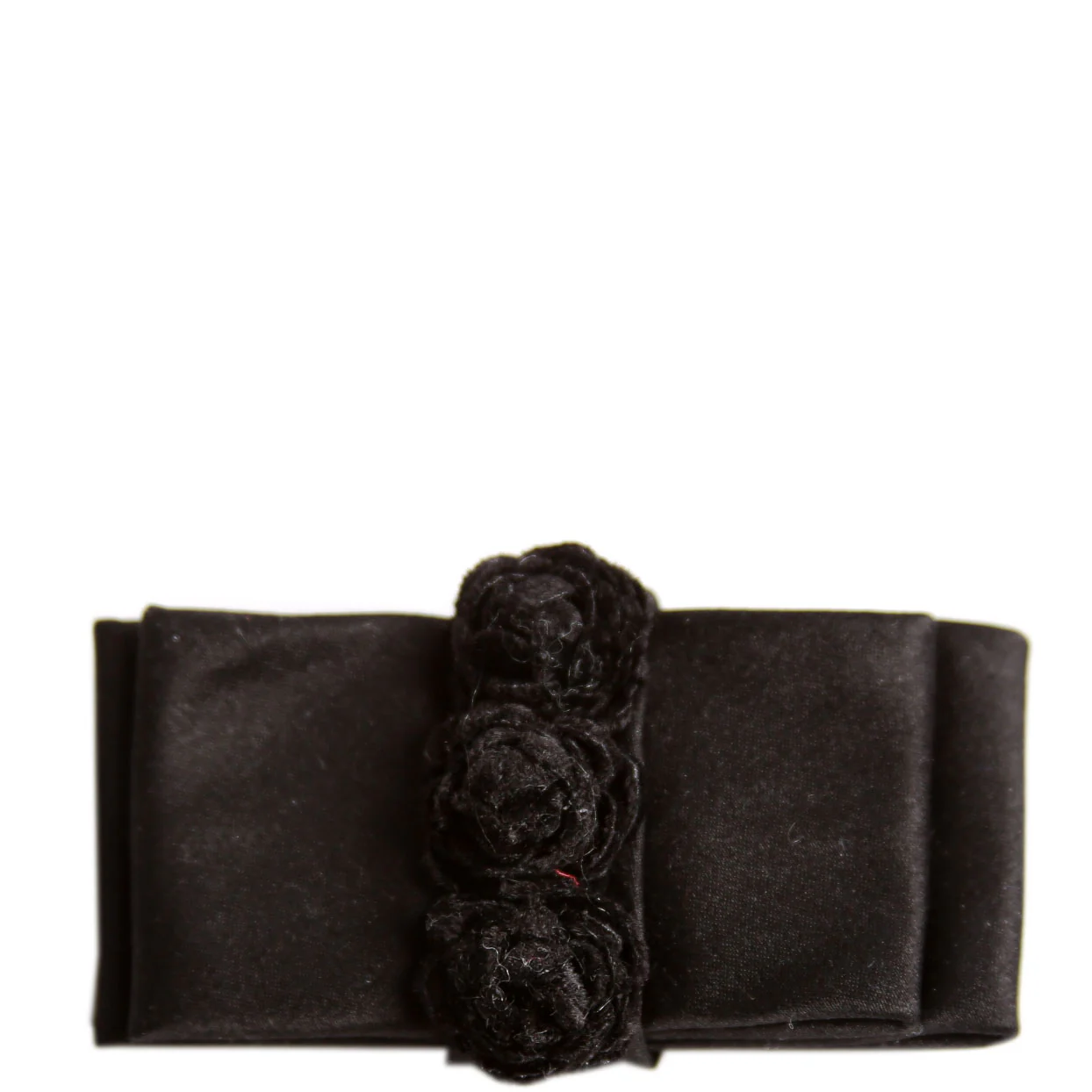 Satin Flower Bow Brooch Black