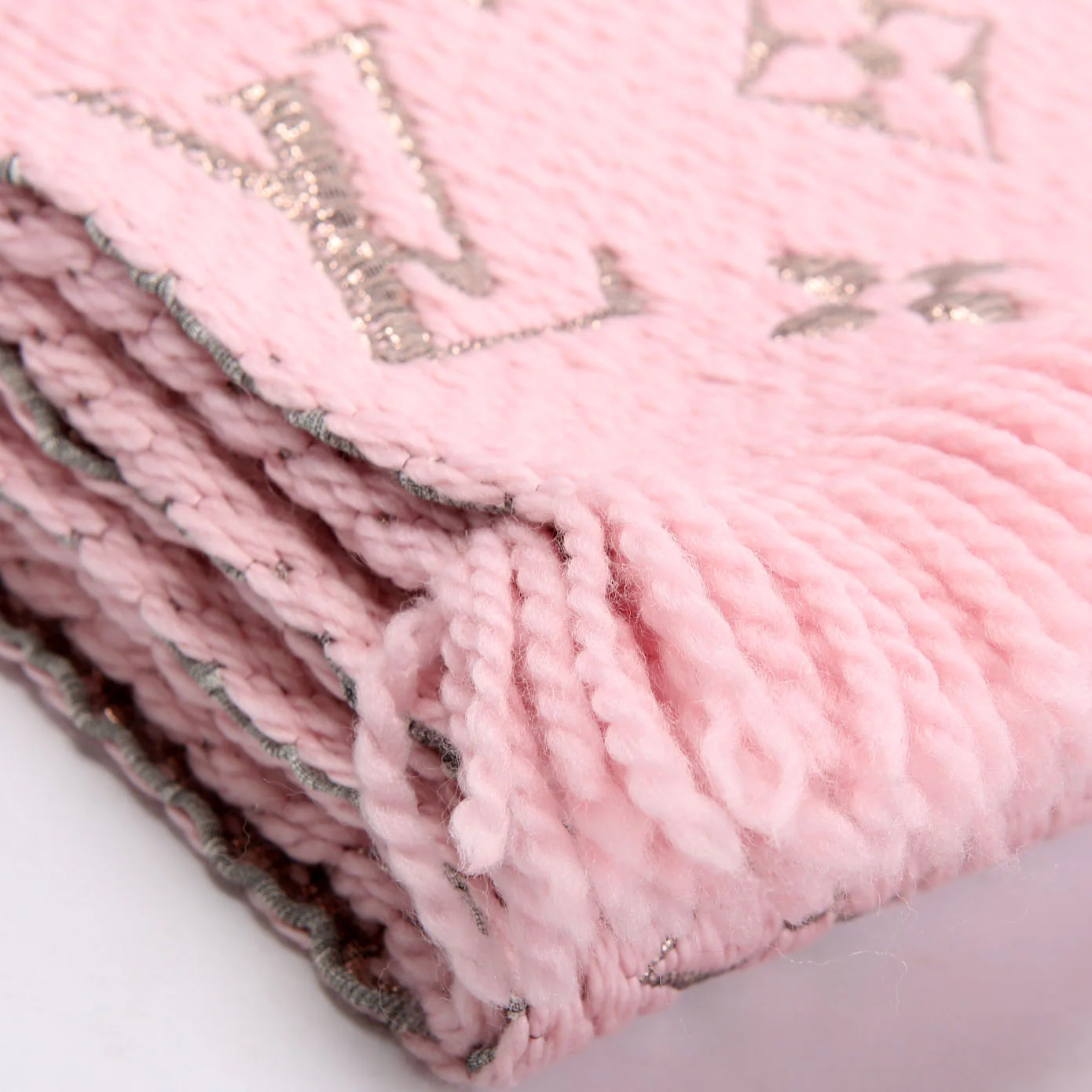 Shawl Monogram Silk/Wool Scarf Pink/Gold - Image 4